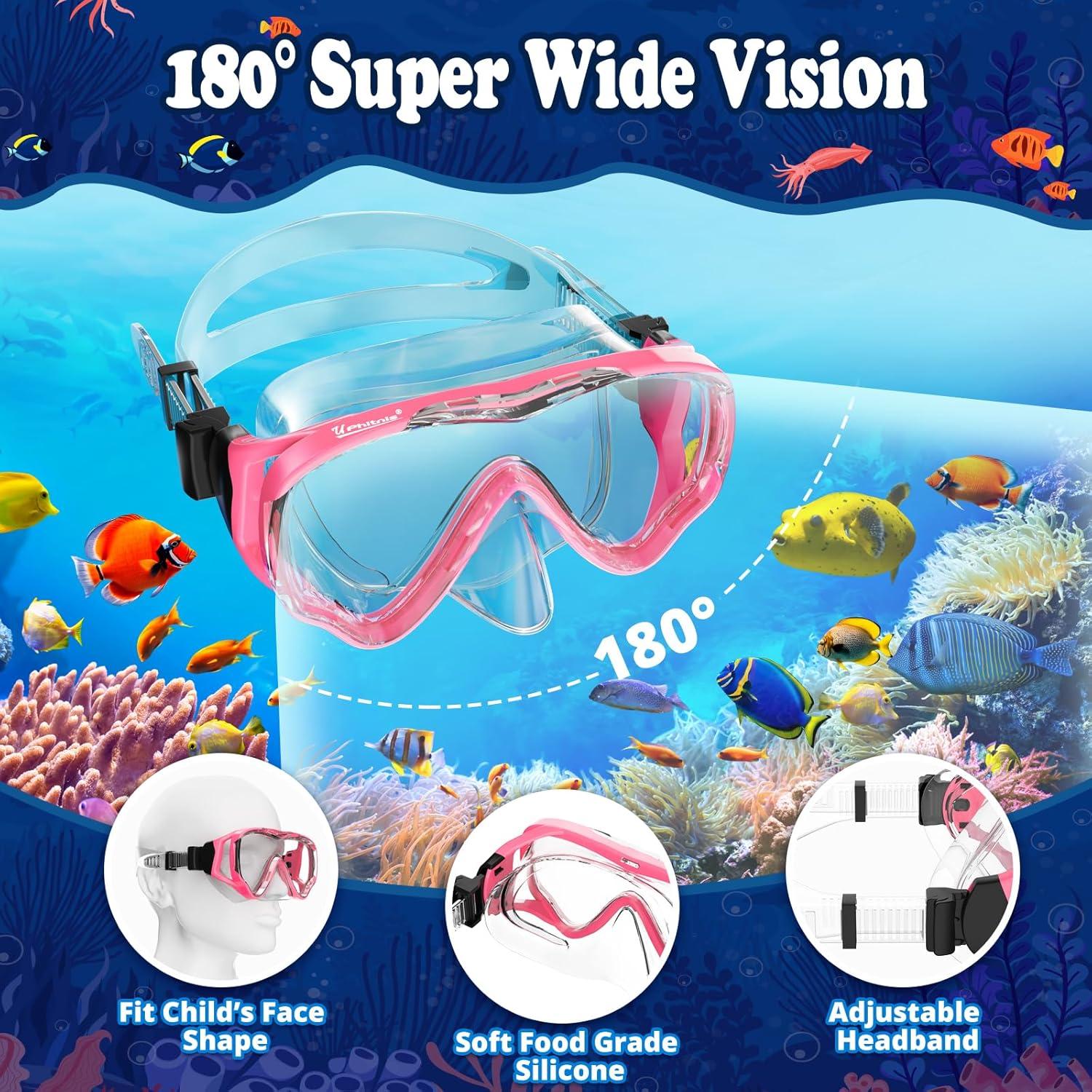 Conjunto de Snorkel UPhitnis para Niños 4-14 Años Rosa