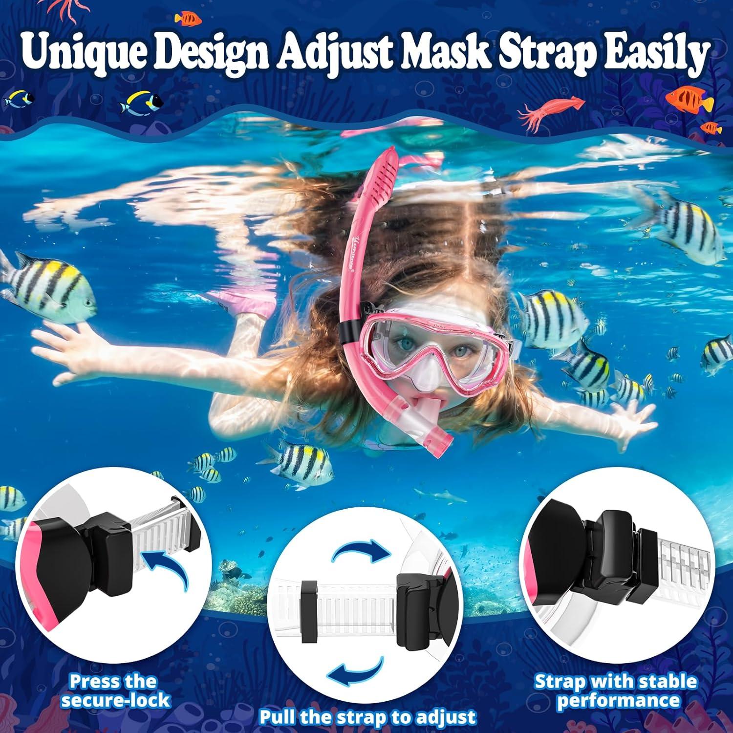 Conjunto de Snorkel UPhitnis para Niños 4-14 Años Rosa