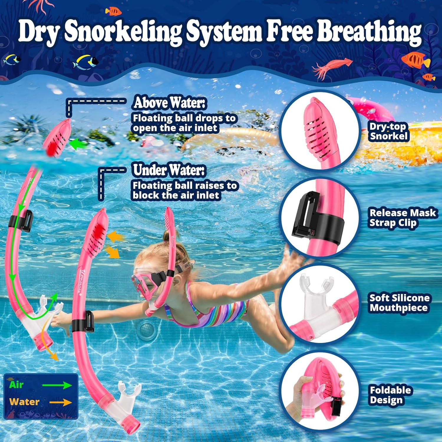 Conjunto de Snorkel UPhitnis para Niños 4-14 Años Rosa