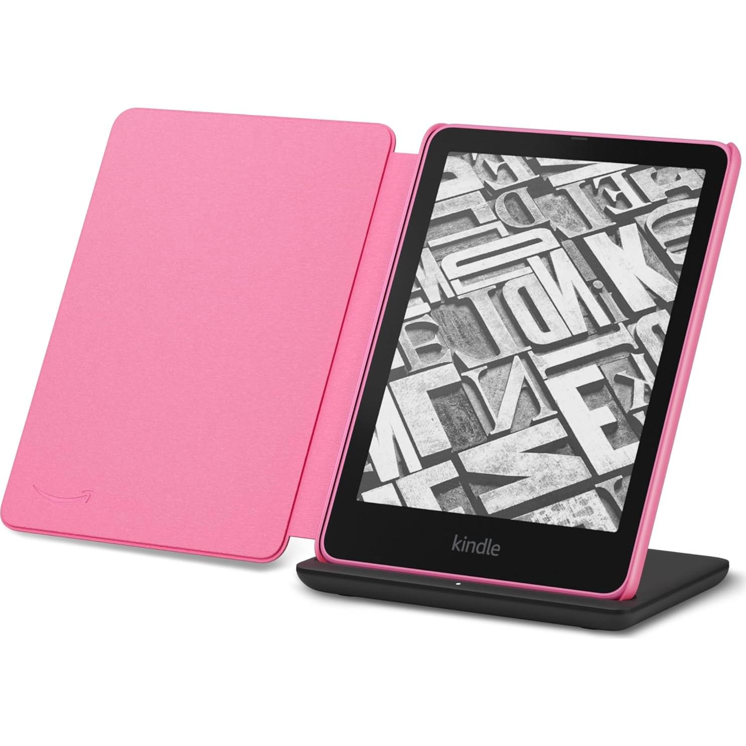 All-new Amazon Kindle Paperwhite Signature Edition Essentials Bundle including All-new Kindle Paperwhite Signature Edition (32GB) - Raspberry, Fabric Cover-Raspberry, and Wireless Charging Dock