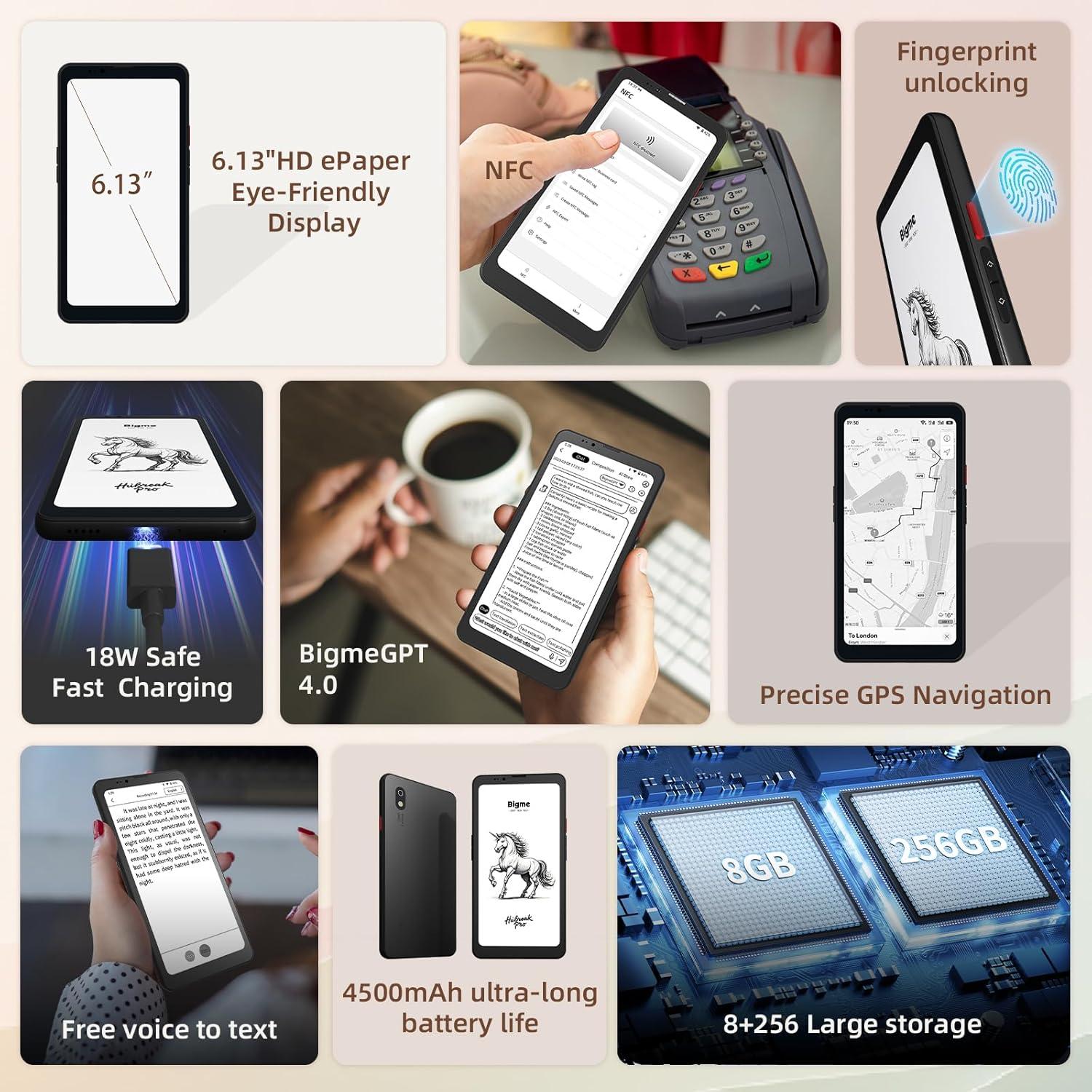 Bigme HiBreak Pro 6.13" Teléfono Inteligente ePaper 8+256GB 5G