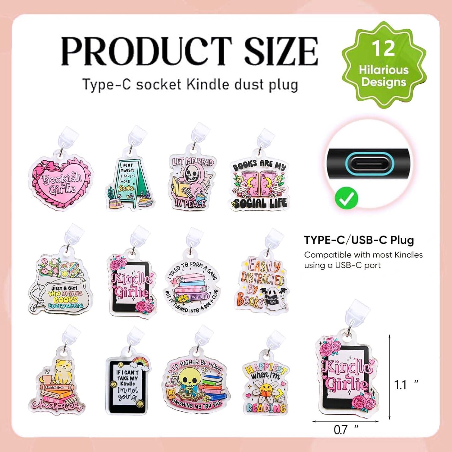 12 Encantos Tapones de Polvo Tipo C para E-Readers y Tabletas