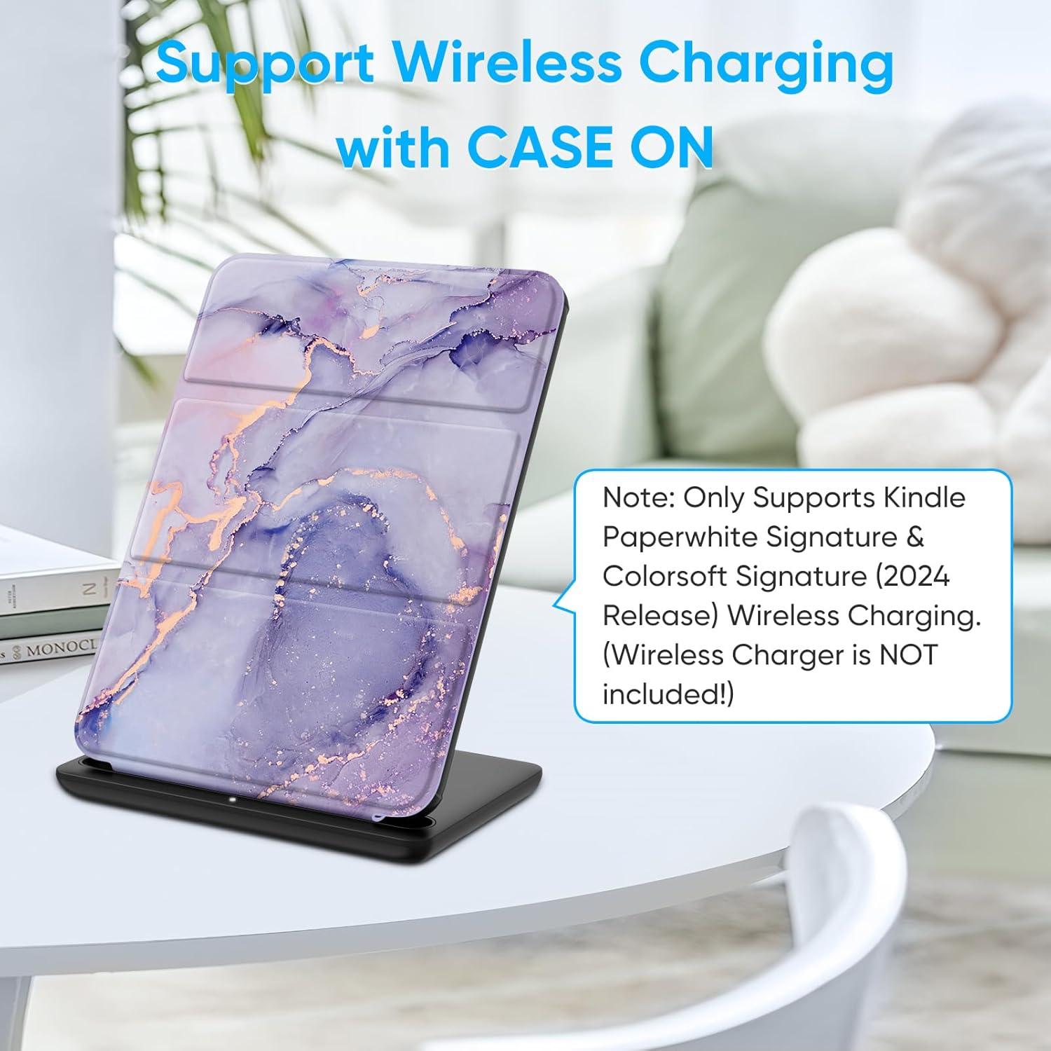 Funda Trifold Fintie para Kindle Paperwhite 2024 - Mármol Lila