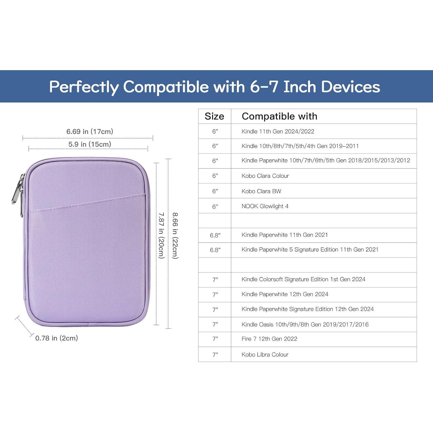 Funda de transporte Vinabilia para Kindle 6-7" Gris Púrpura