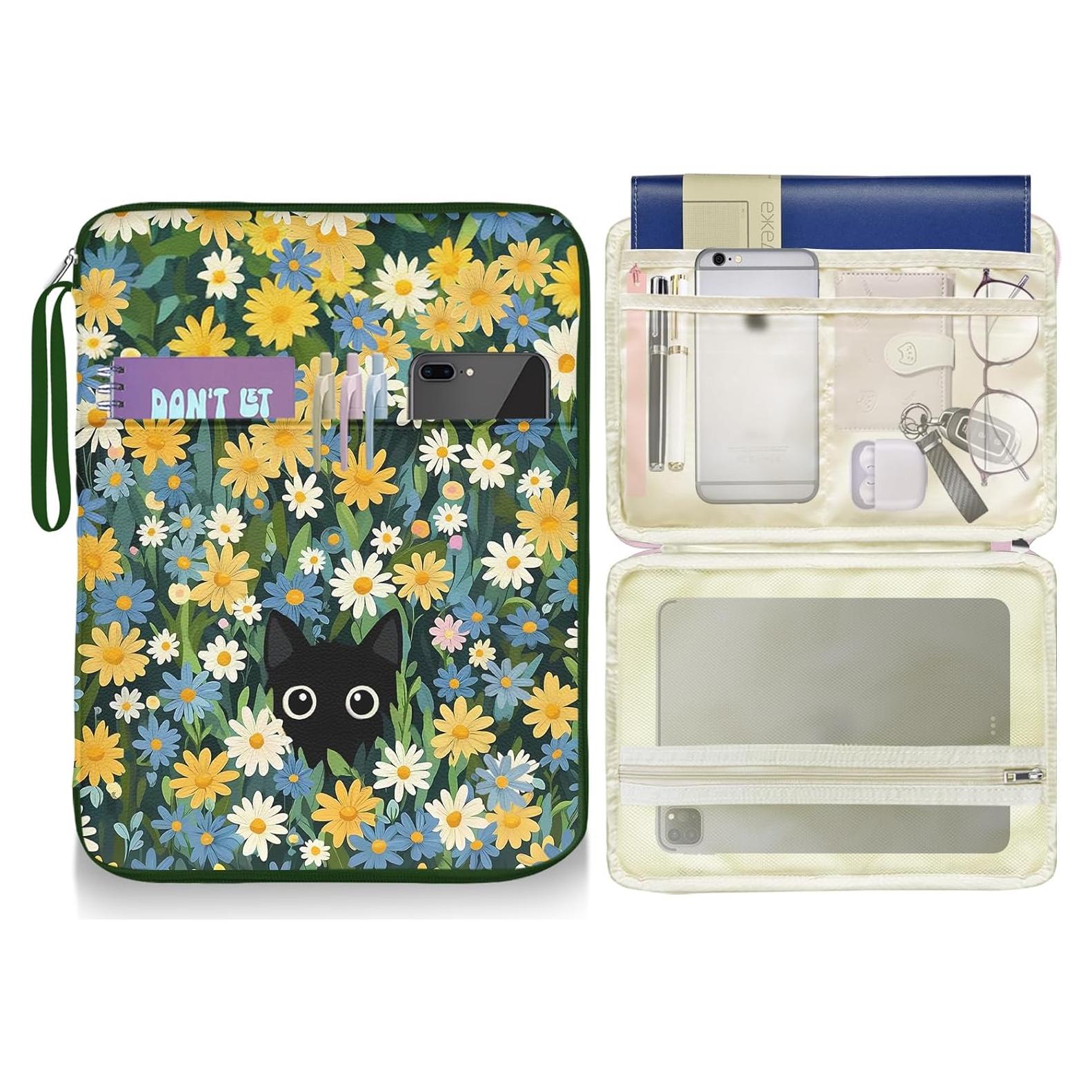 Funda de libro impermeable LAOTANGJIA Gato y Flor 34.8x25.9cm