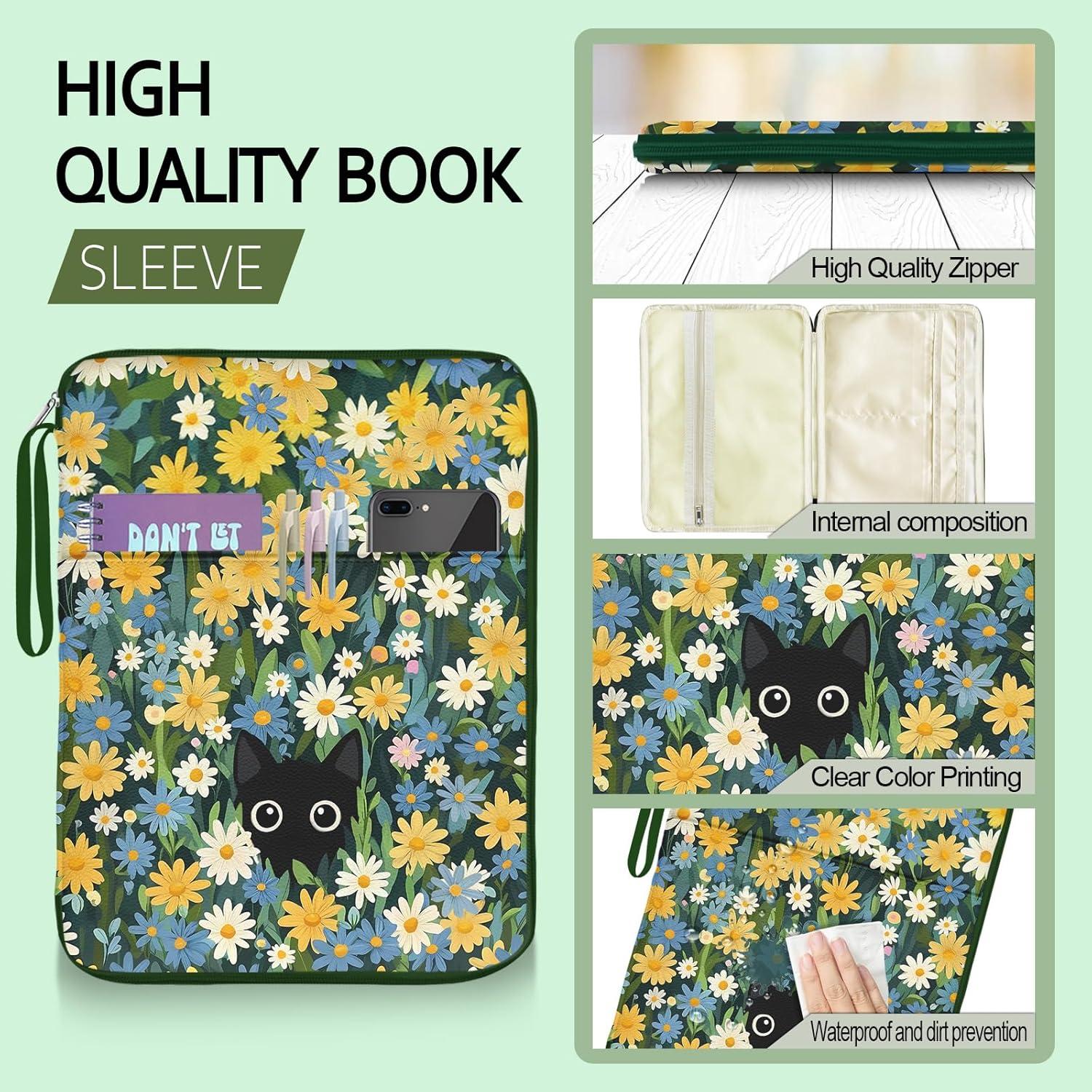 Funda de libro impermeable LAOTANGJIA Gato y Flor 34.8x25.9cm