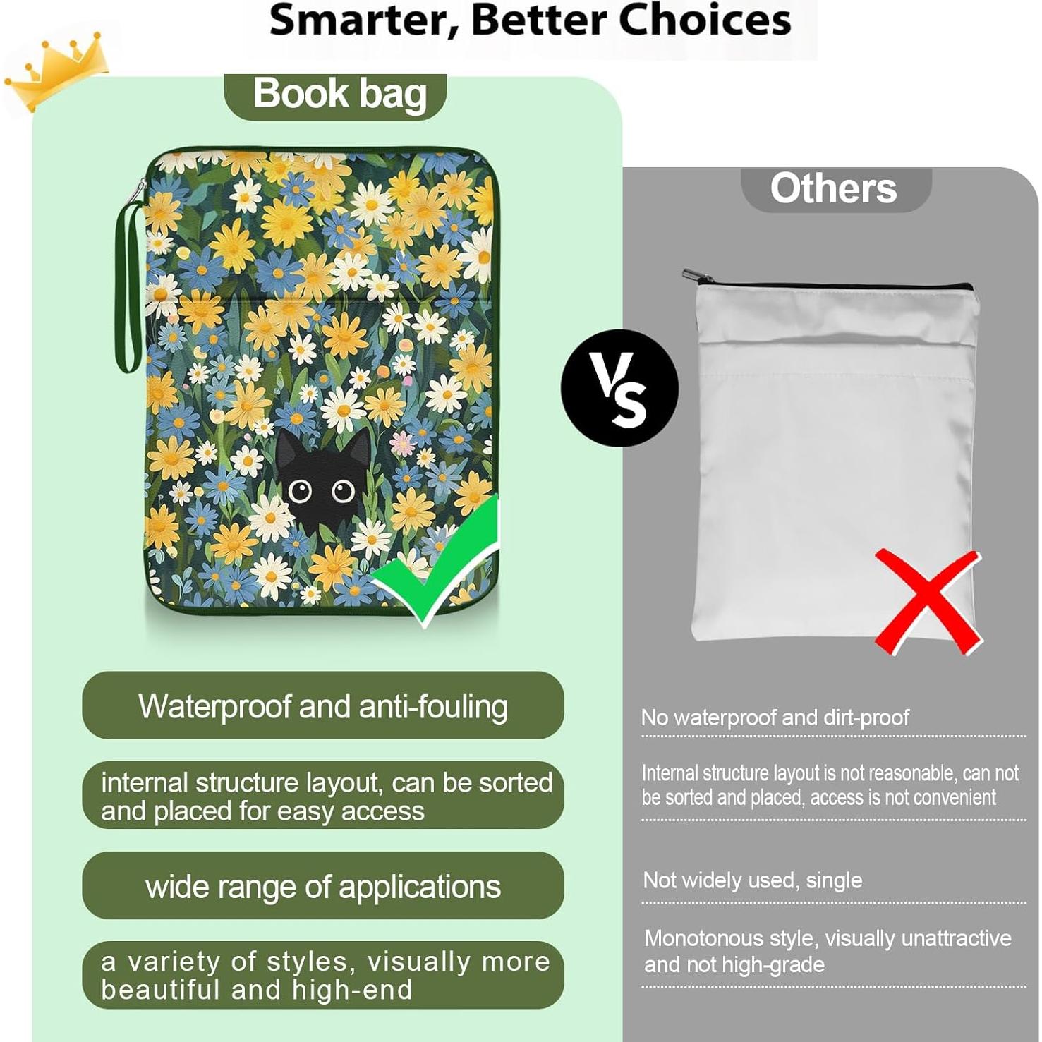 Funda de libro impermeable LAOTANGJIA Gato y Flor 34.8x25.9cm