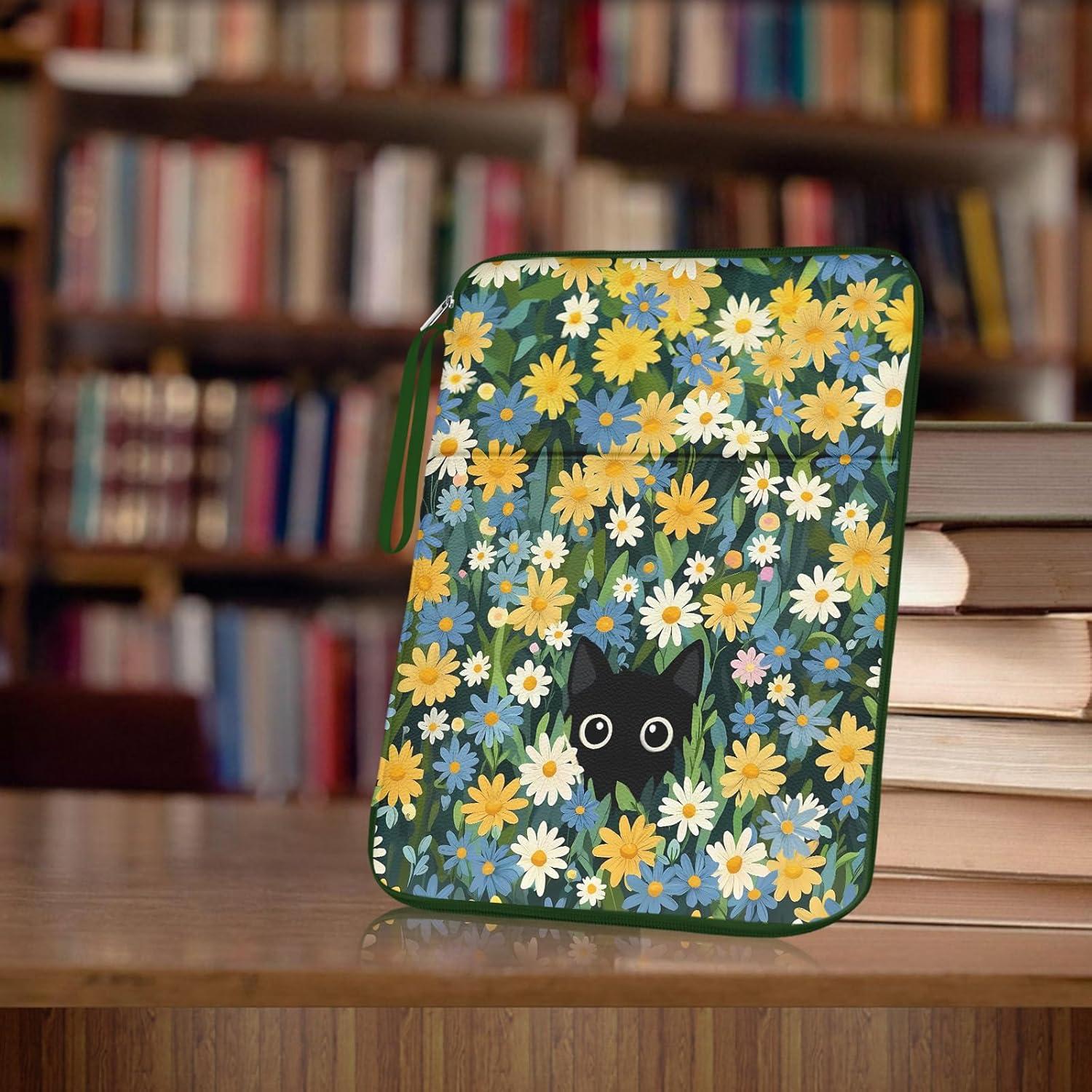 Funda de libro impermeable LAOTANGJIA Gato y Flor 34.8x25.9cm