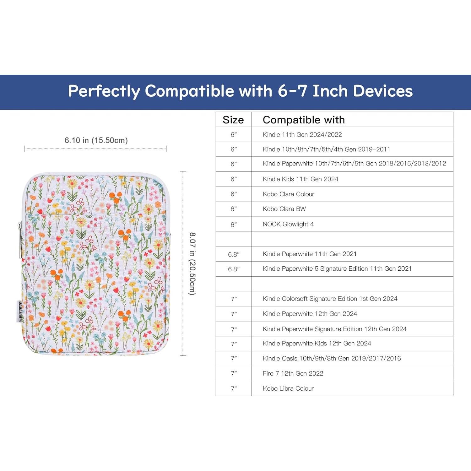 Funda Acolchada Universal Dadanism para eReader 6-7" Floral