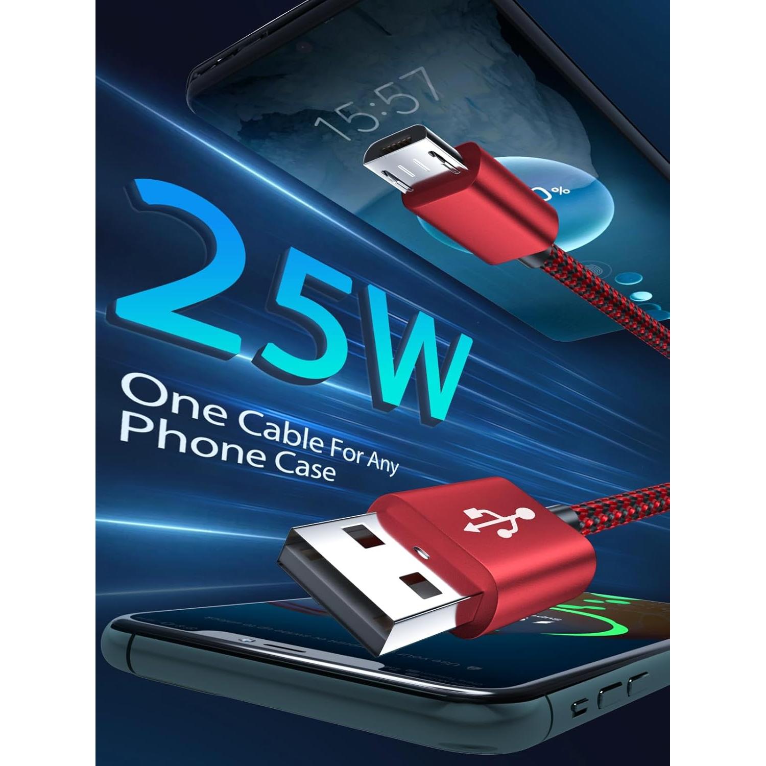 Cable Micro USB VOTY 1.83m Carga Rápida 2.4A para Android