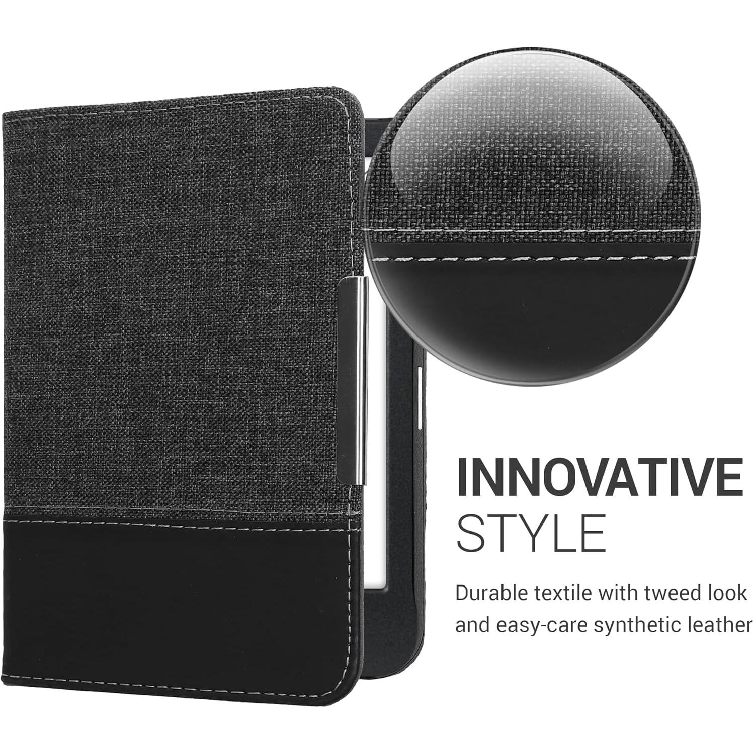 Funda Kobo Clara BW/Color kwmobile de PU Cuero y Lona - Antracita/Negro