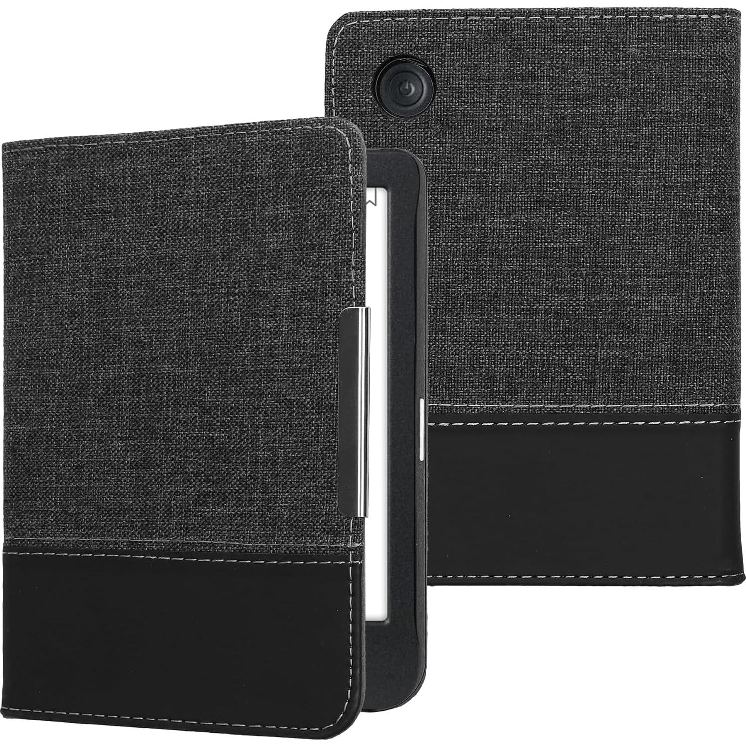 Funda Kobo Clara BW/Color kwmobile de PU Cuero y Lona - Antracita/Negro