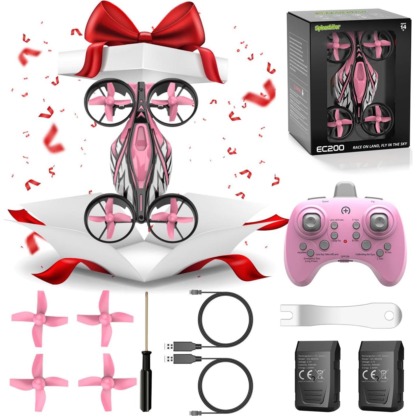 Mini Dron Quadcopter SPINORBITOR EC200 Rosa 2 en 1 con LED