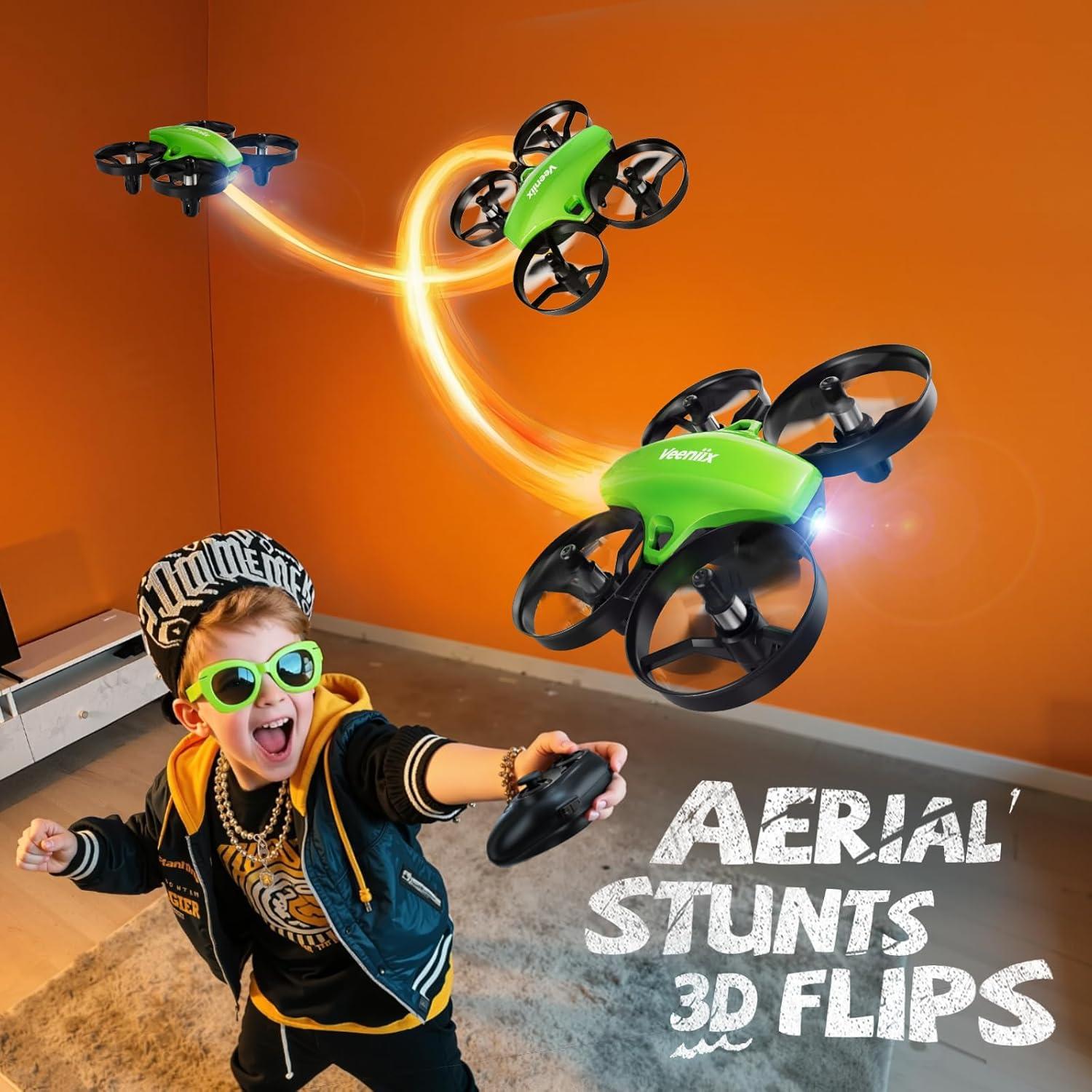 Dron Mini Veeniix V995 Verde para Niños - Vuelo 3D y Acrobacias