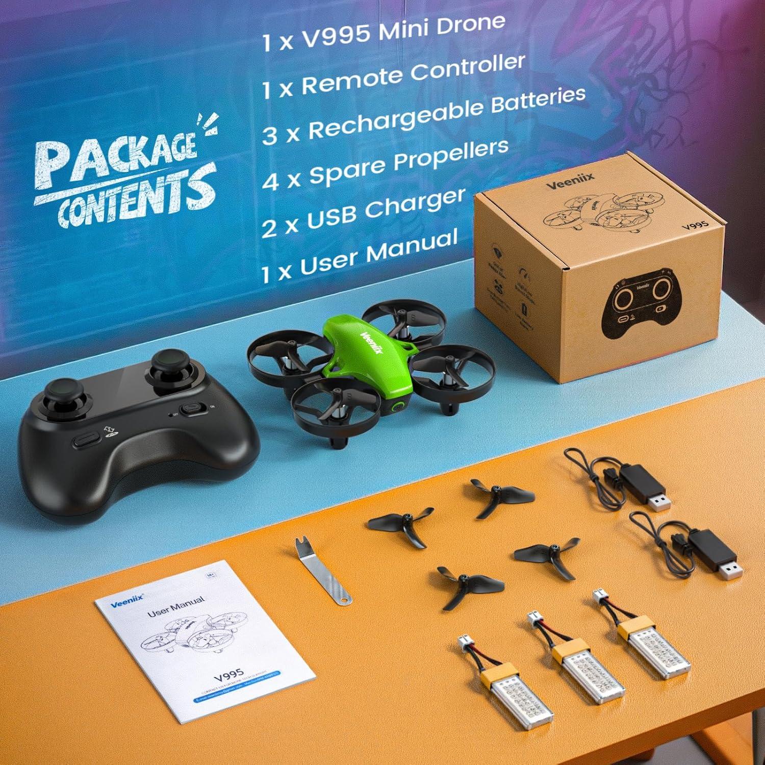 Dron Mini Veeniix V995 Verde para Niños - Vuelo 3D y Acrobacias