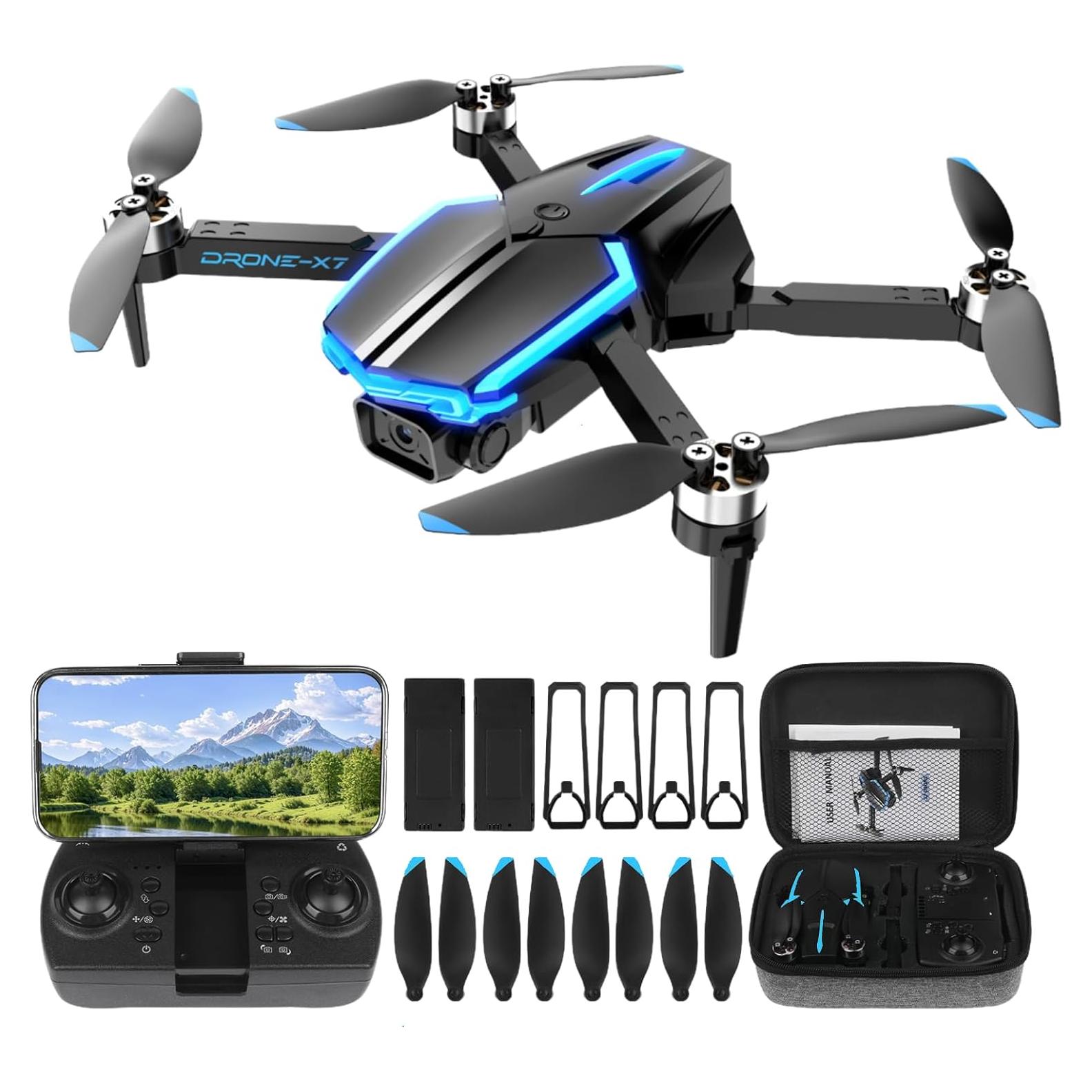 Drone CQDAKET X7 con cámara 1080P, 2 baterías, azul