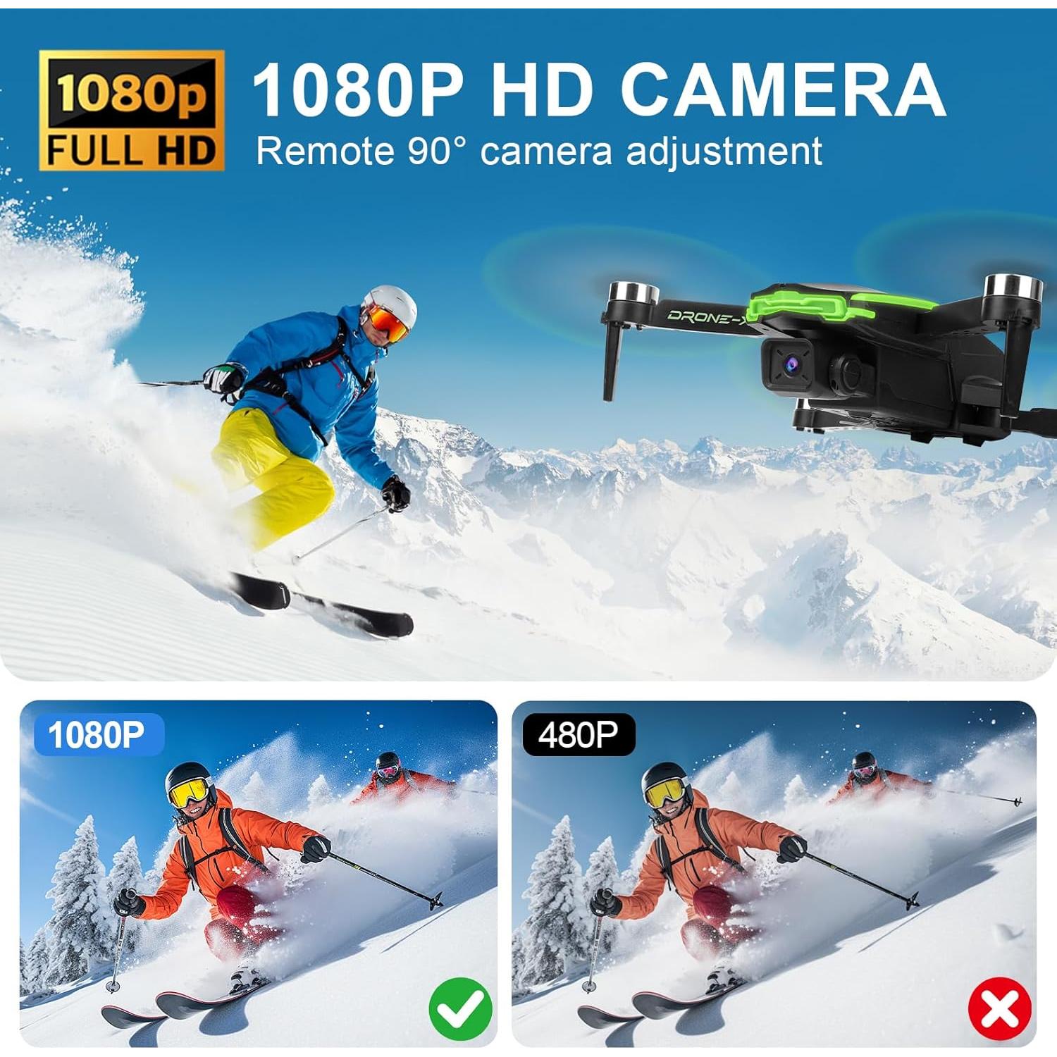 Drone CQDAKET X7 con cámara 1080P, 2 baterías, azul