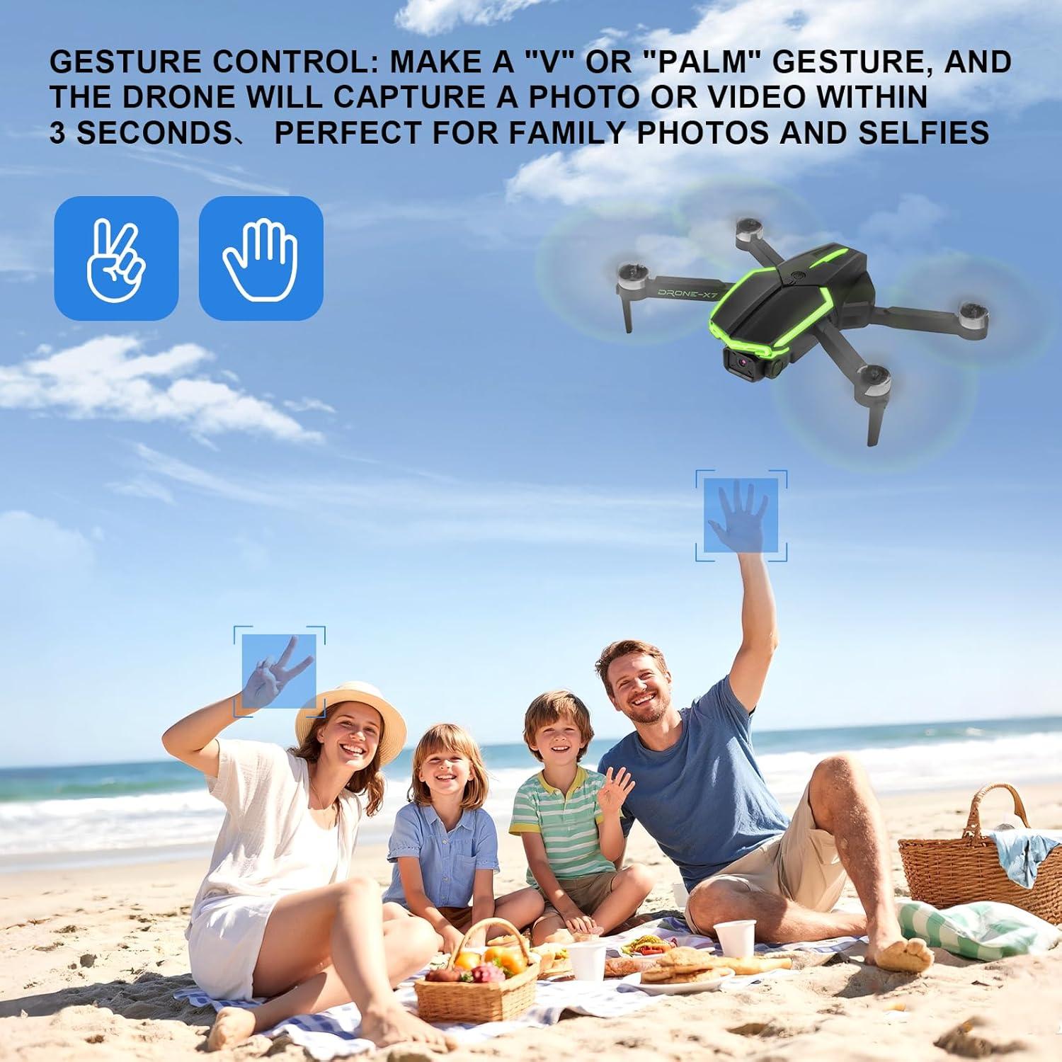 Drone CQDAKET X7 con cámara 1080P, 2 baterías, azul