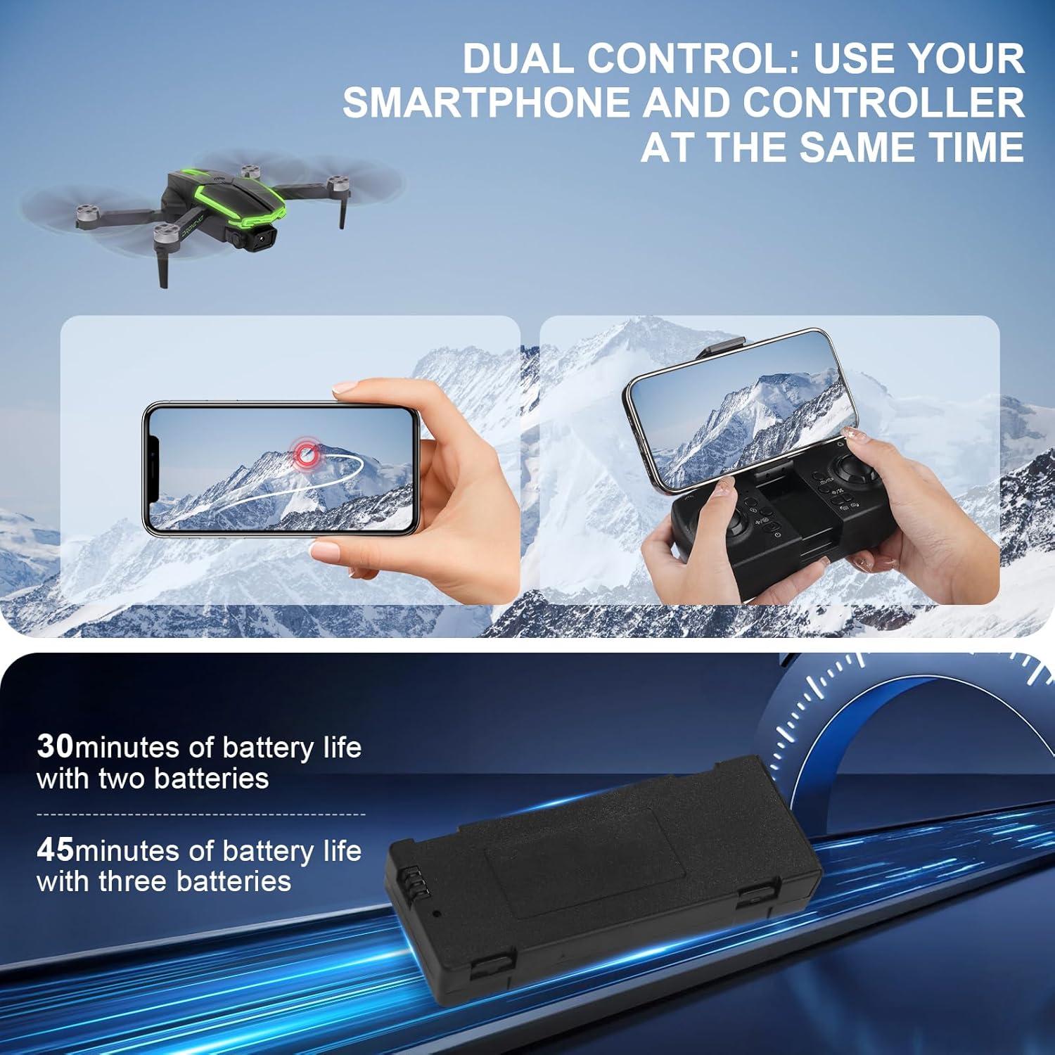 Drone CQDAKET X7 con cámara 1080P, 2 baterías, azul