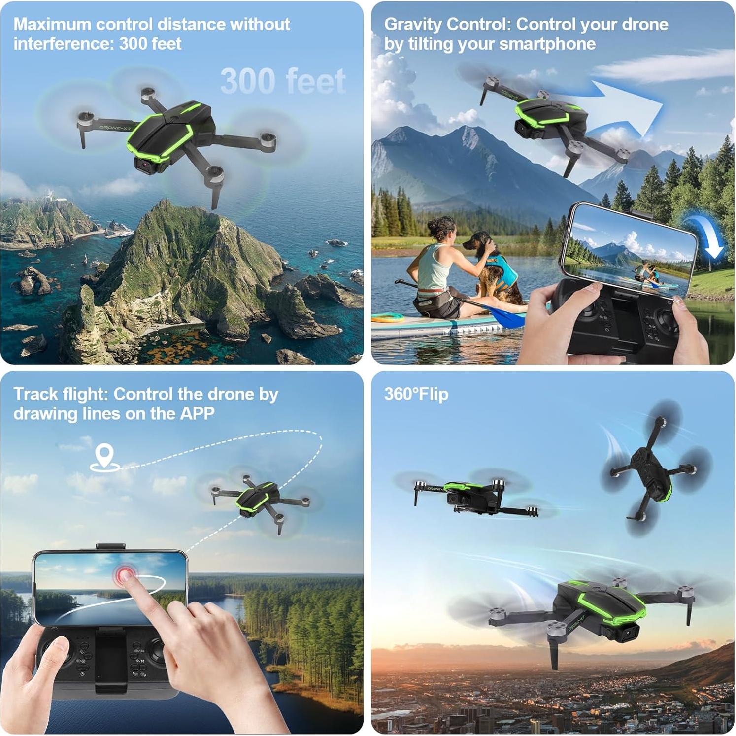 Drone CQDAKET X7 con cámara 1080P, 2 baterías, azul