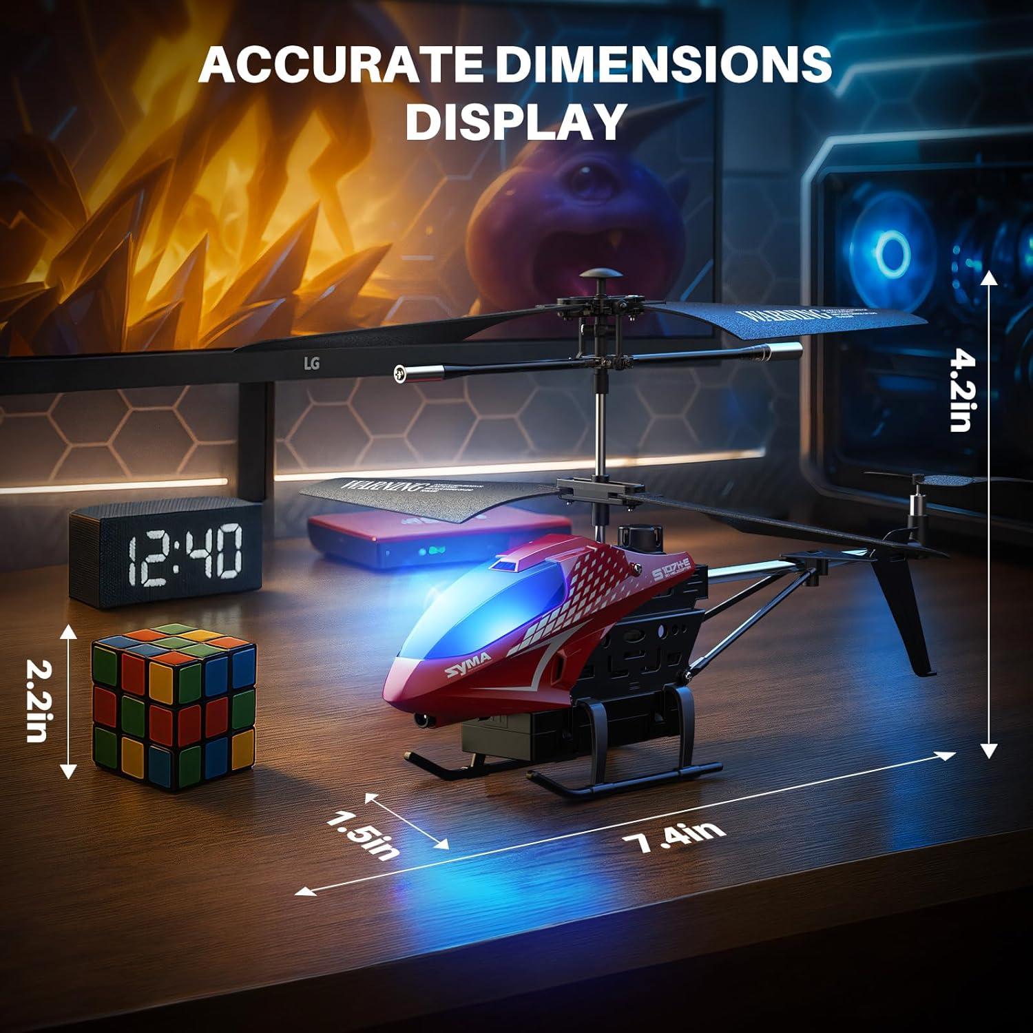 Helicóptero RC SYMA S107H-E Rojo, 40 Min de Vuelo, LED