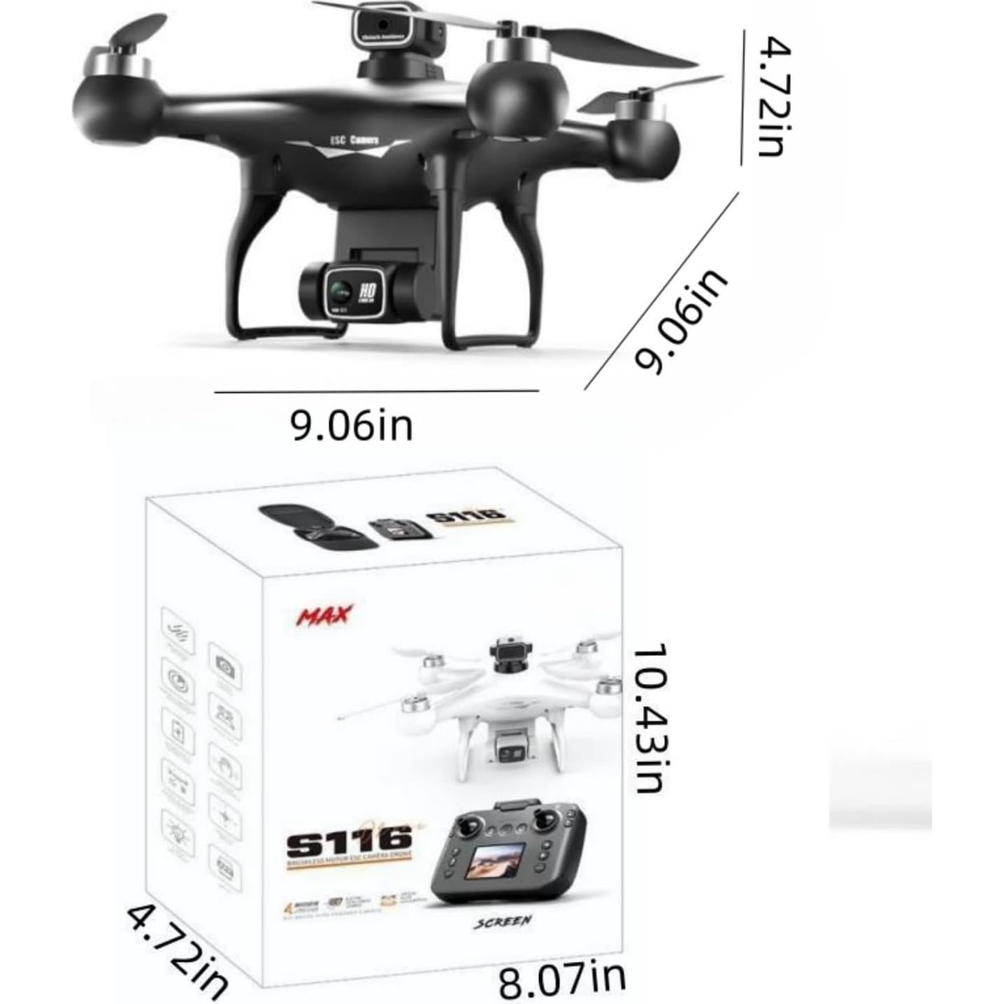 Dron Cuadricóptero EcuFlyAi-S116 con Pantalla y Doble Cámara 1080P