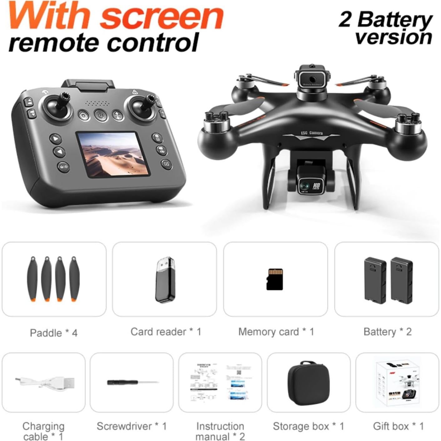 Dron Cuadricóptero EcuFlyAi-S116 con Pantalla y Doble Cámara 1080P