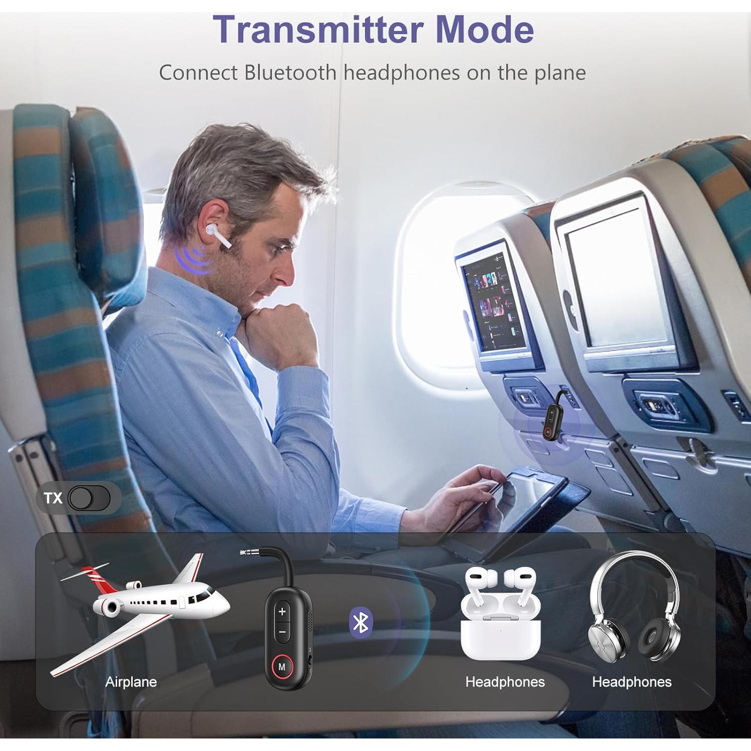 Transmisor Receptor Bluetooth 5.3 JXTZ CP322 2 en 1 Negro