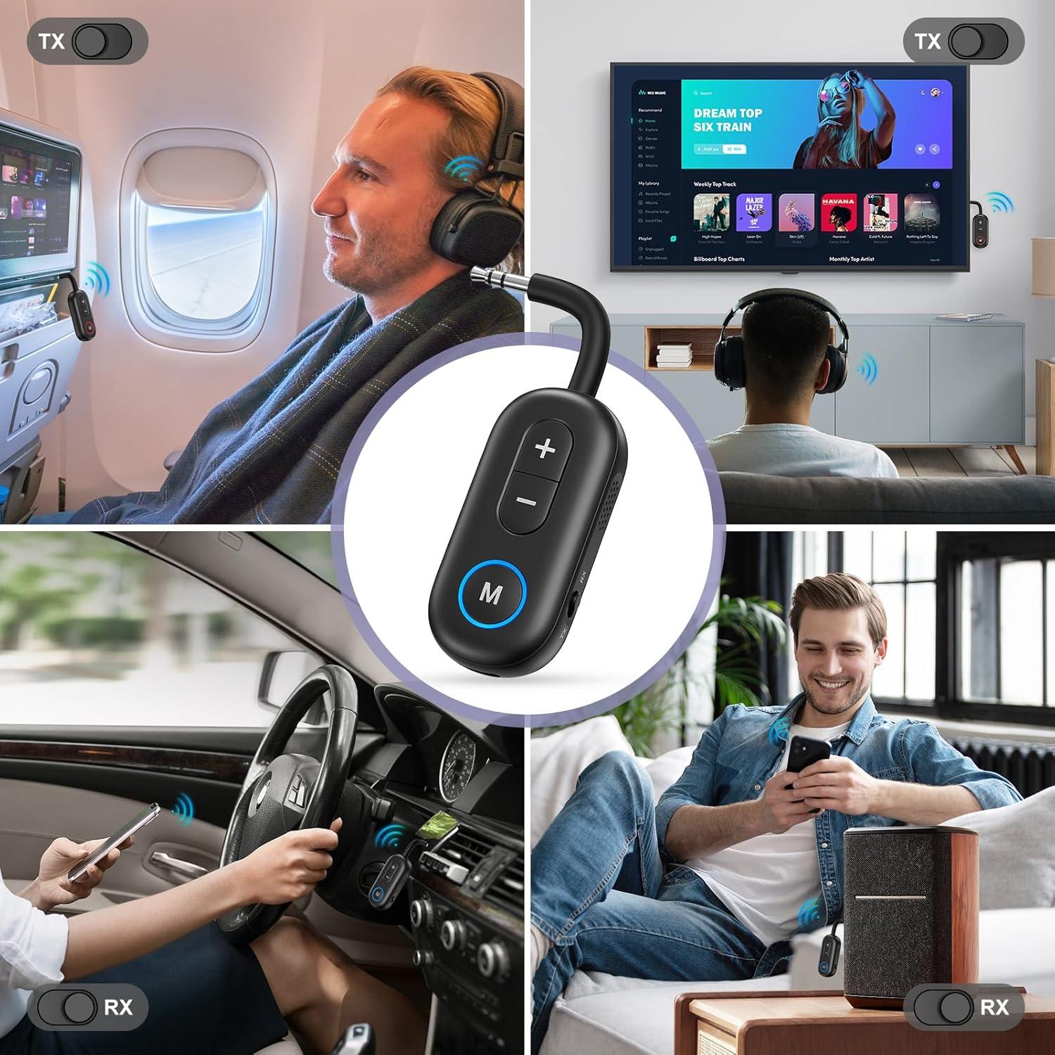 Transmisor Receptor Bluetooth 5.3 JXTZ CP322 2 en 1 Negro