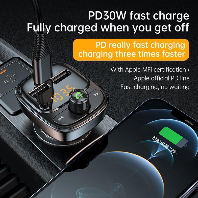 Transmisor FM Bluetooth 5.1 Cargador de Coche FCtianX 30W