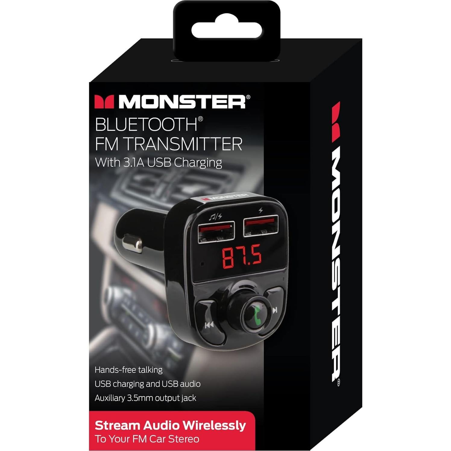 Transmisor FM Bluetooth Monster con 2 puertos USB 3.1A