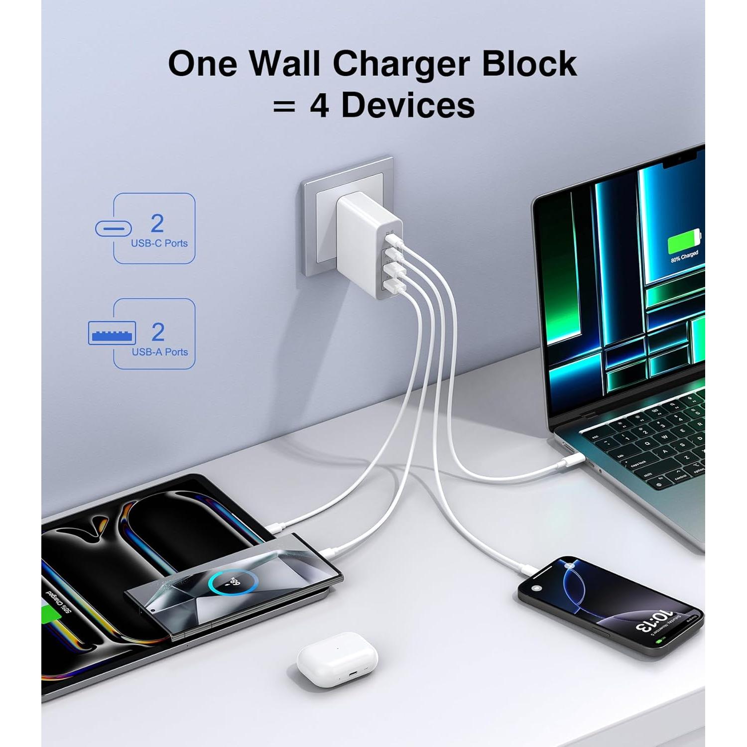 Cargador de Pared USB C BOVICAS 140W 4 Puertos Rápido