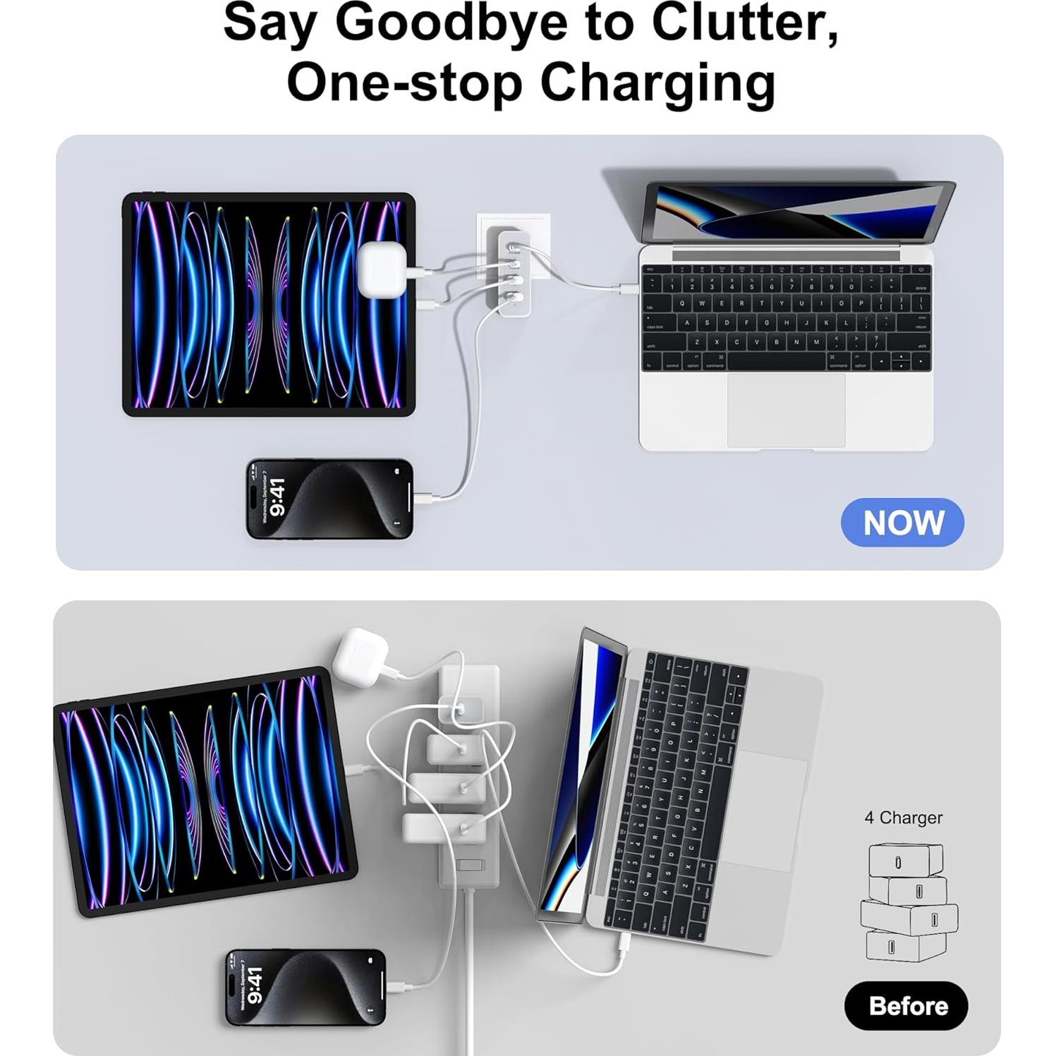 Cargador de Pared USB C BOVICAS 140W 4 Puertos Rápido