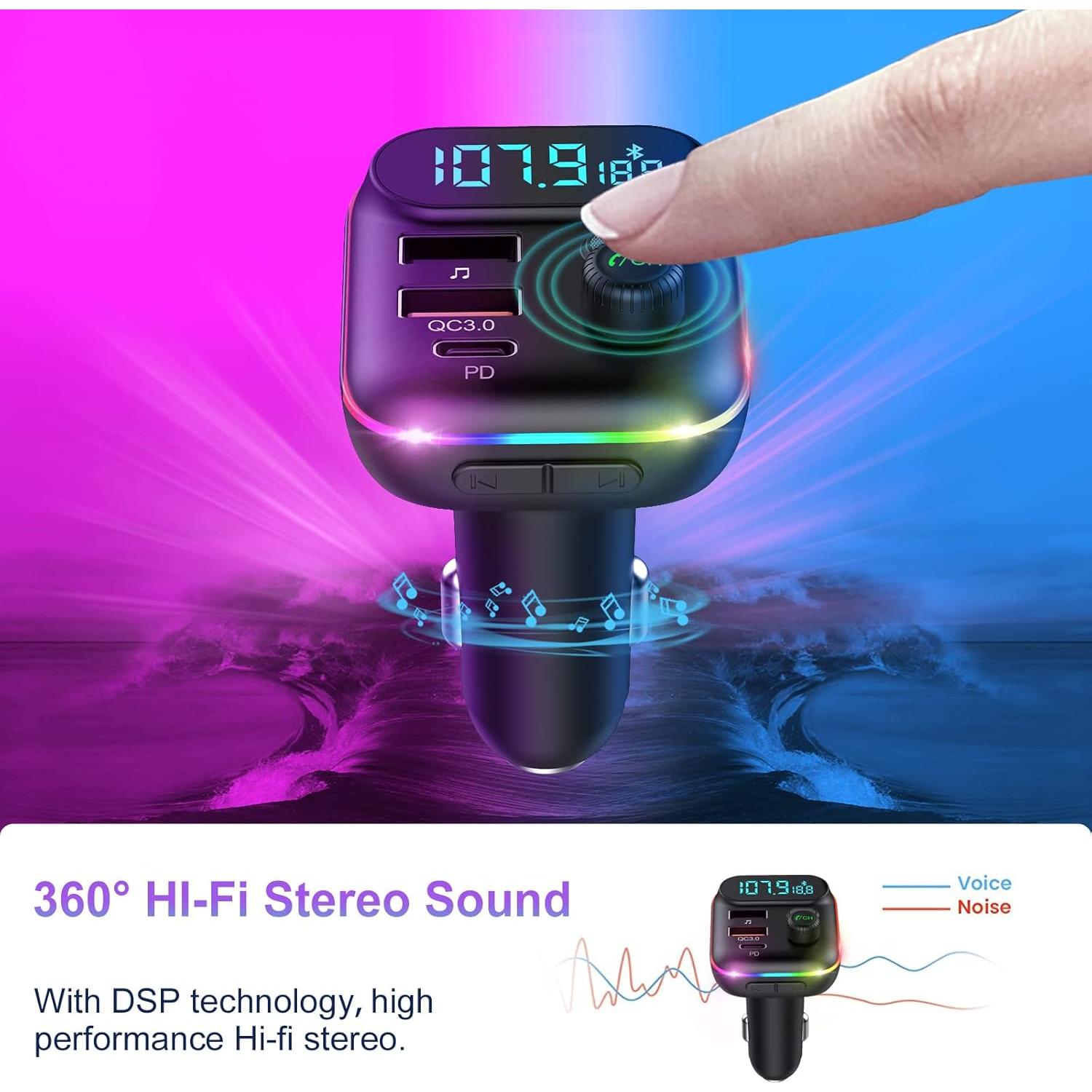 Transmisor FM Bluetooth 5.0 VR con Carga Rápida 20W y LED