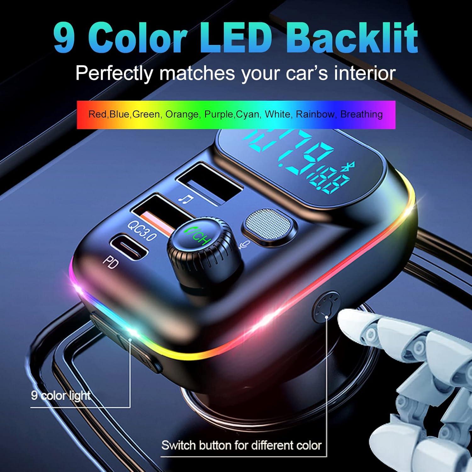 Transmisor FM Bluetooth 5.0 VR con Carga Rápida 20W y LED