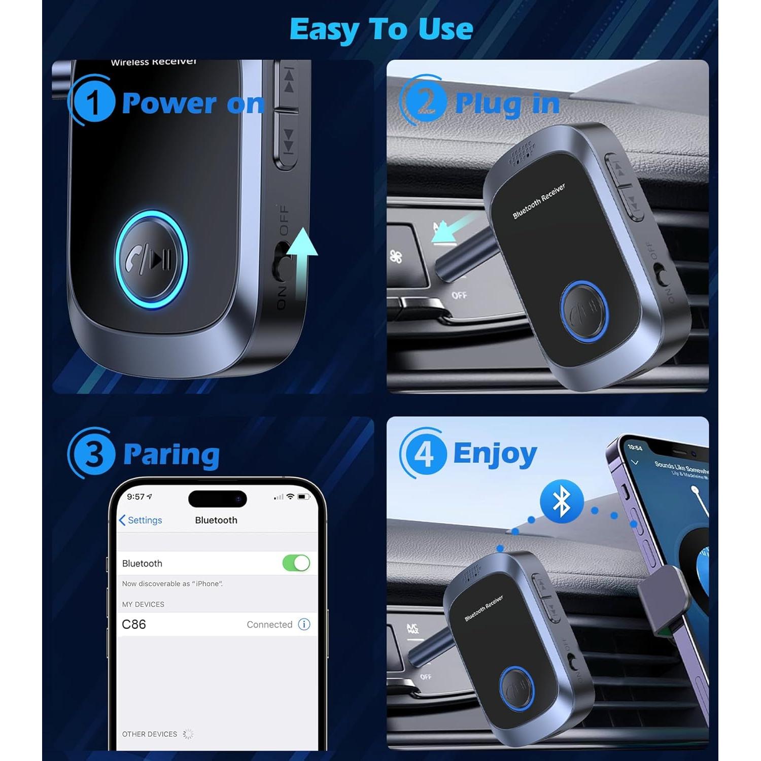 Adaptador Bluetooth AUX KAIY C86 para coche y hogar