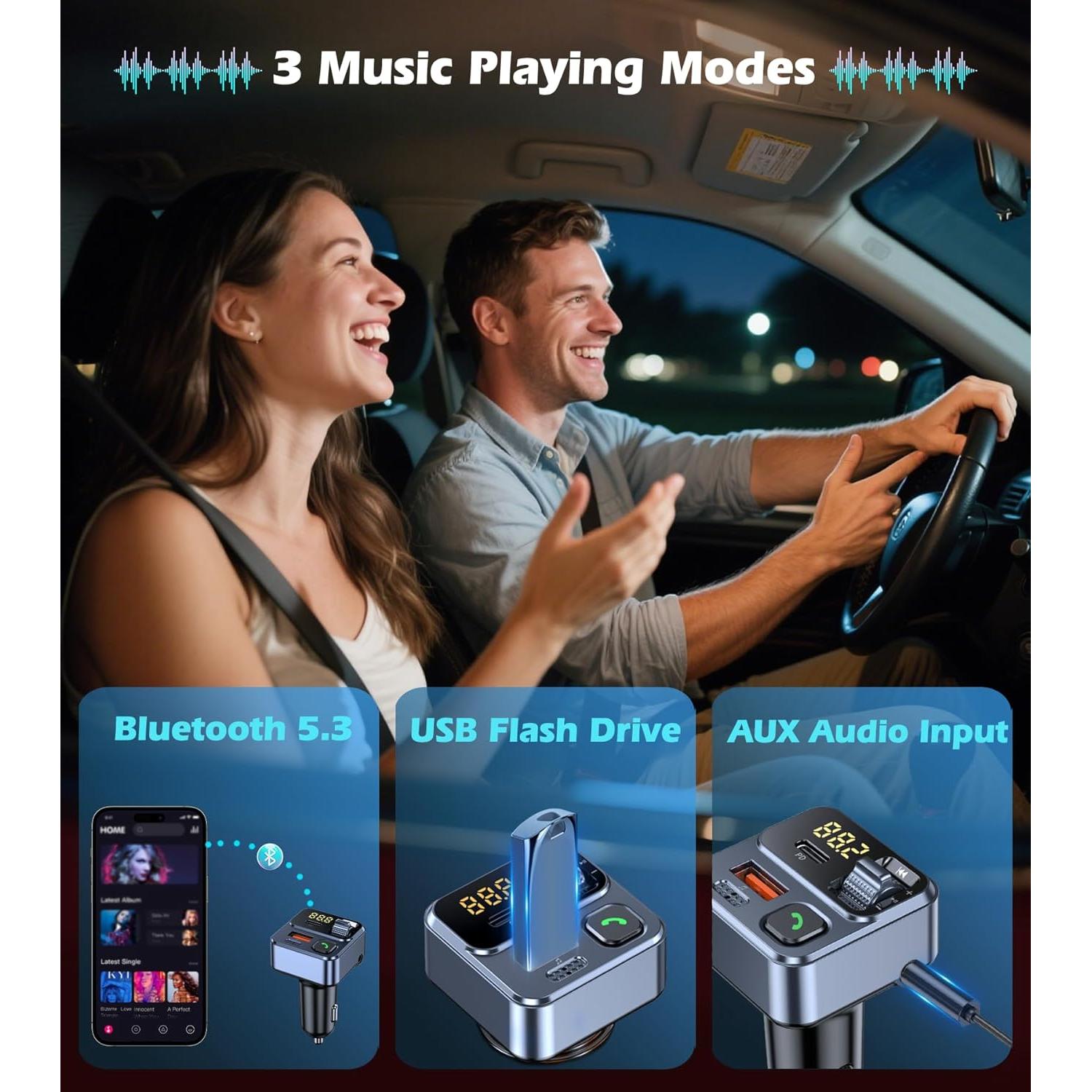 Adaptador Bluetooth KAIY S2 para Coche con Carga Rápida 42W