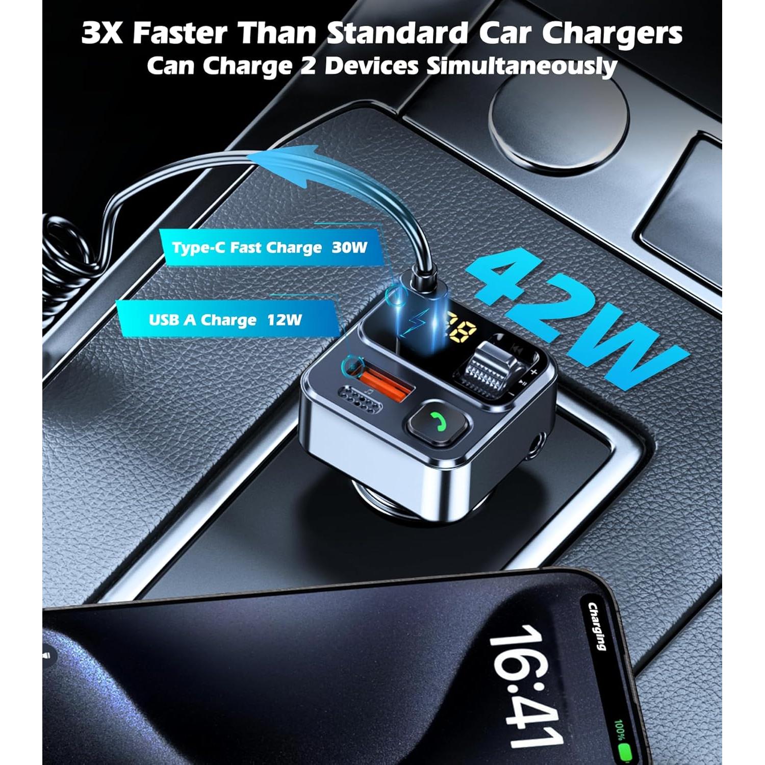 Adaptador Bluetooth KAIY S2 para Coche con Carga Rápida 42W