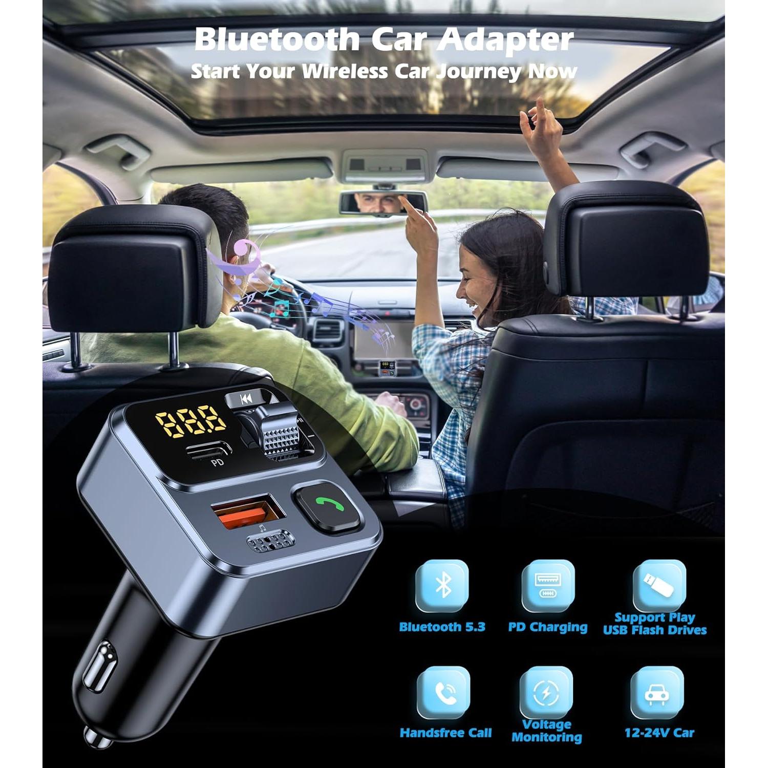 Adaptador Bluetooth KAIY S2 para Coche con Carga Rápida 42W