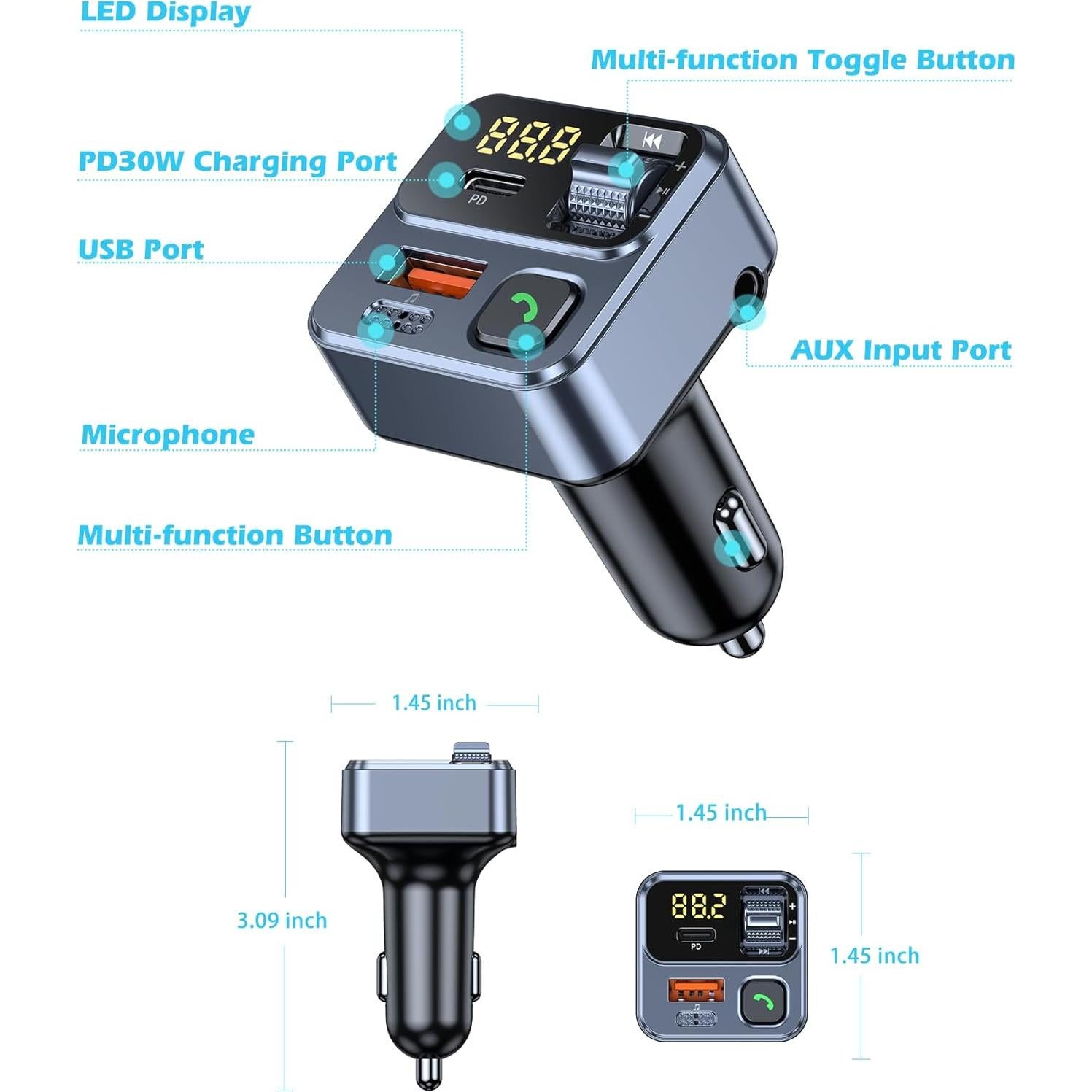 Adaptador Bluetooth KAIY S2 para Coche con Carga Rápida 42W