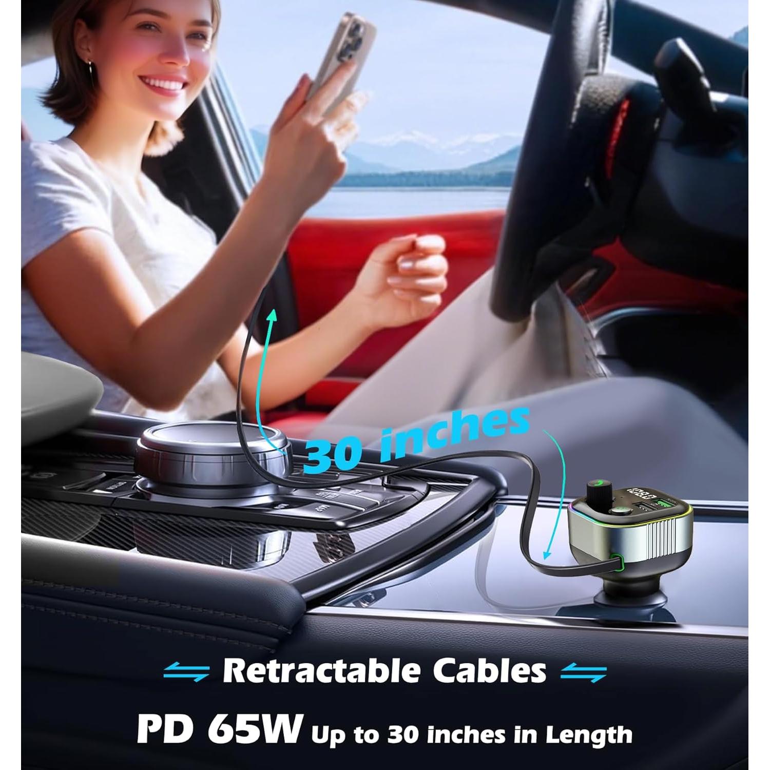 Adaptador Bluetooth 5.4 LIHAN para Coche con Cargador USB C 65W