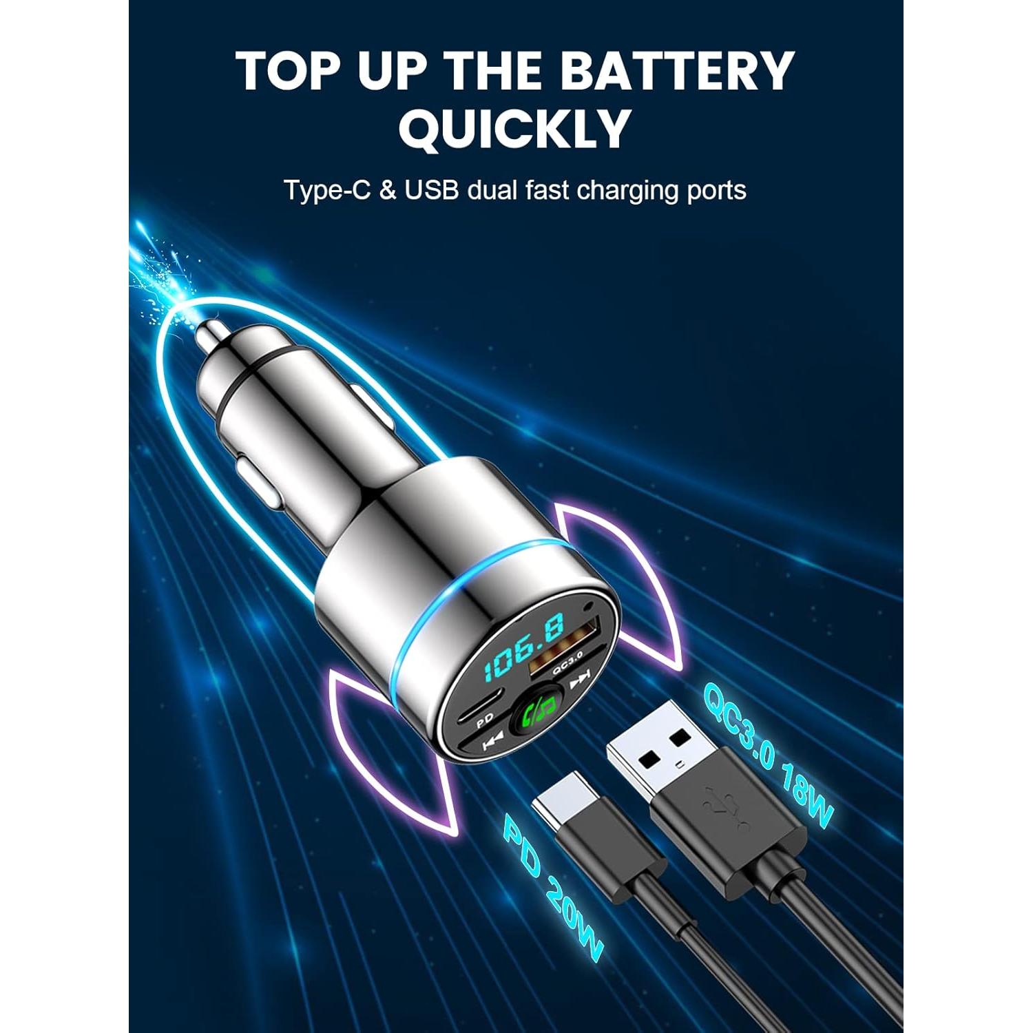 Transmisor FM Bluetooth 5.3 FOCBYE BC61 con Cargador Rápido 20W