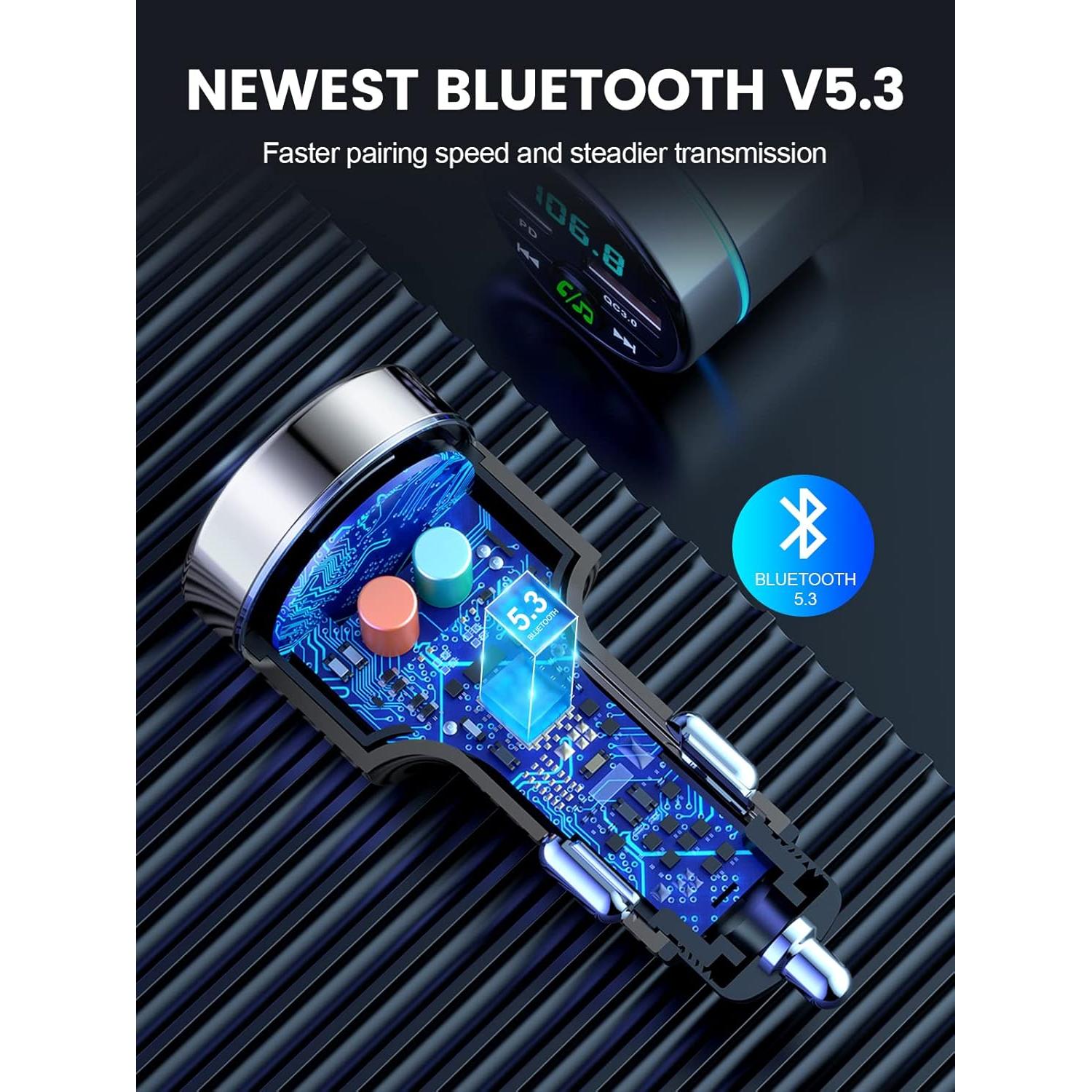 Transmisor FM Bluetooth 5.3 FOCBYE BC61 con Cargador Rápido 20W