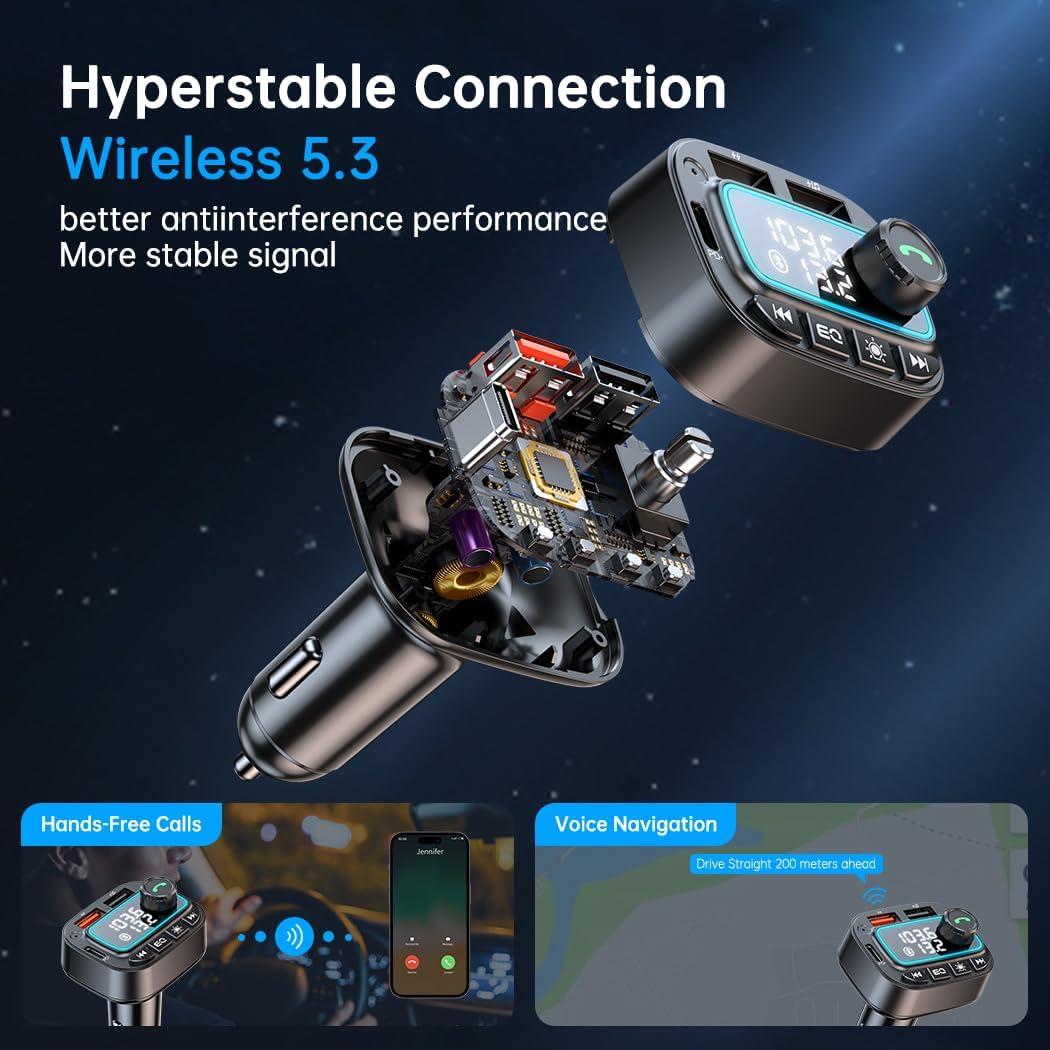 Adaptador Bluetooth 5.3 para Coche Shenzhenshi T01, Carga Rápida 42W