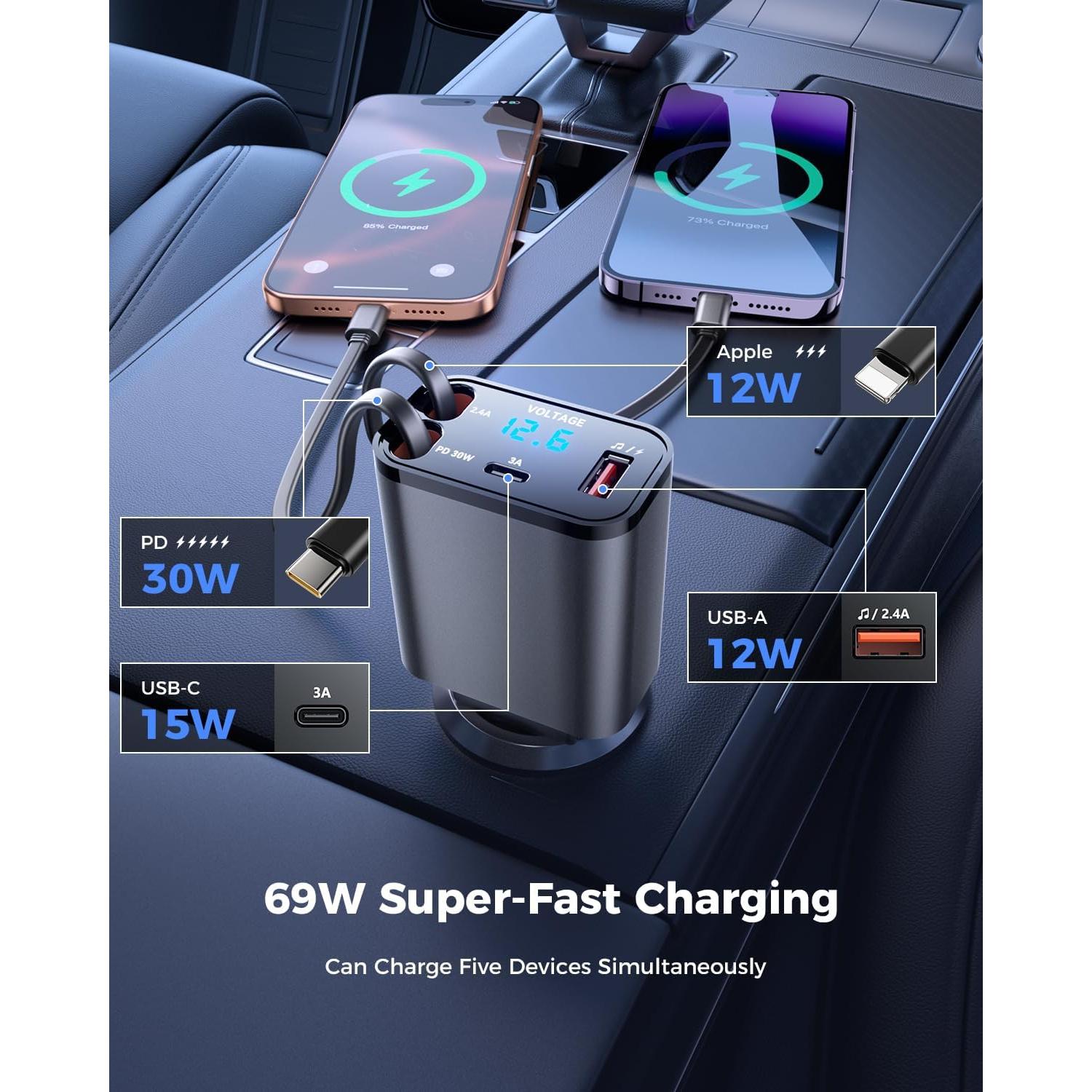 Adaptador de Coche Bluetooth 5.3 SUPERONE con Cargador 69W