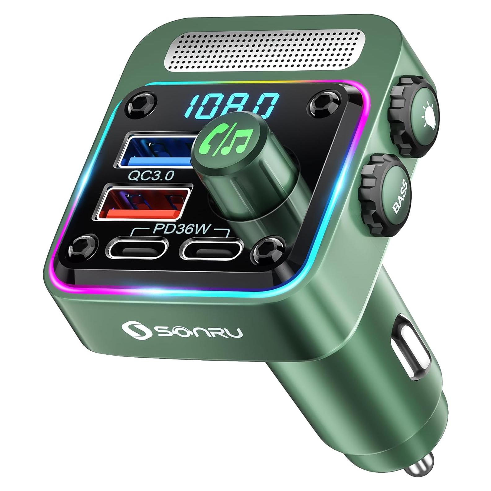 Transmisor FM Bluetooth 5.3 SONRU - Cargador de Coche 54W