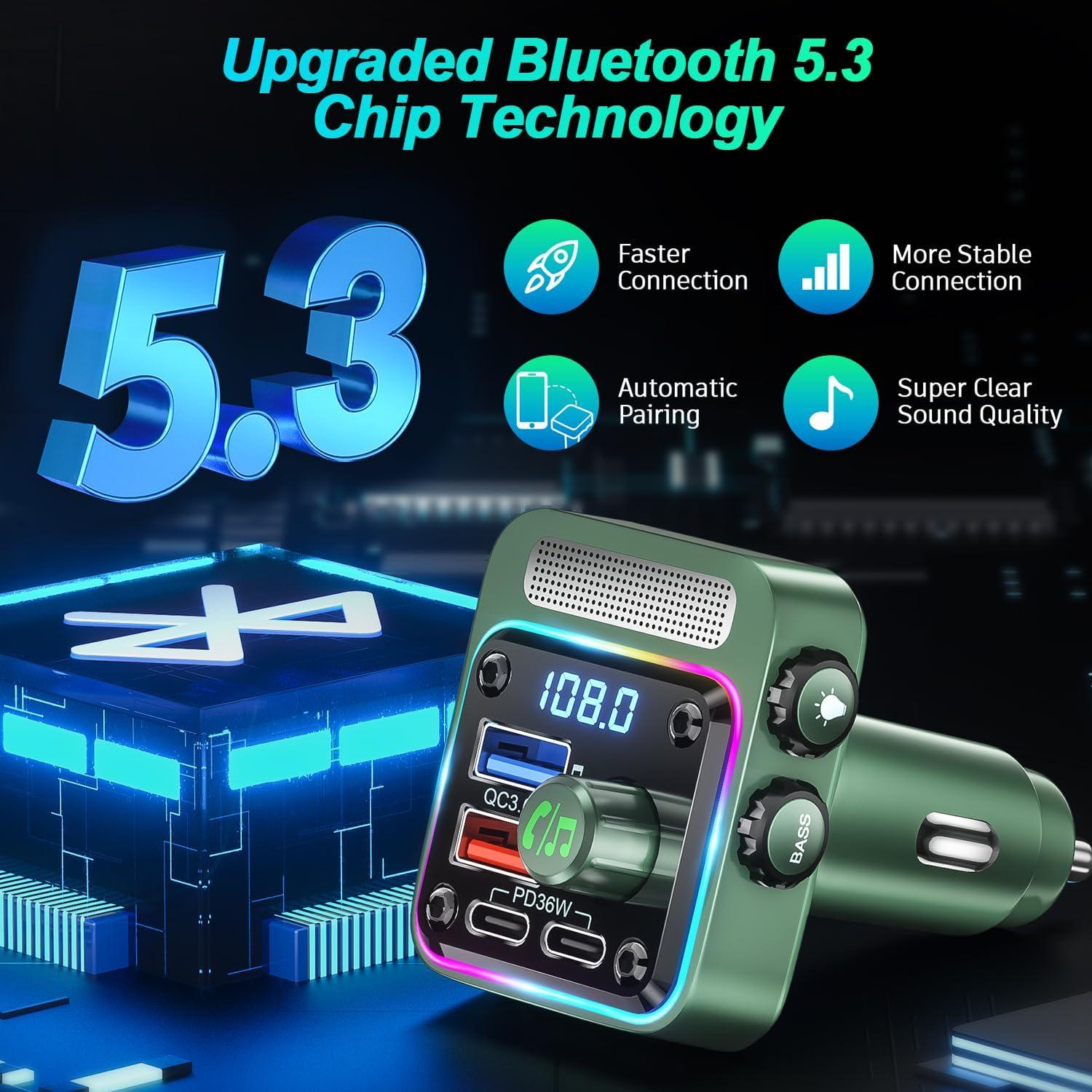 Transmisor FM Bluetooth 5.3 SONRU - Cargador de Coche 54W
