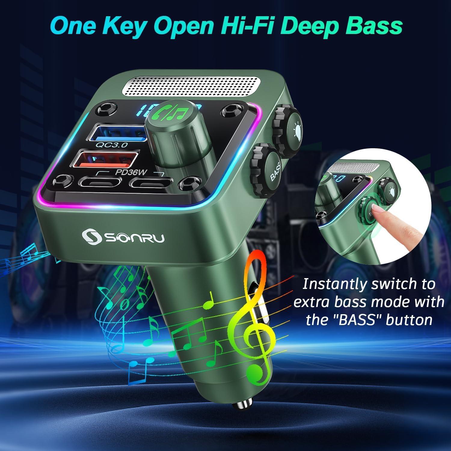 Transmisor FM Bluetooth 5.3 SONRU - Cargador de Coche 54W