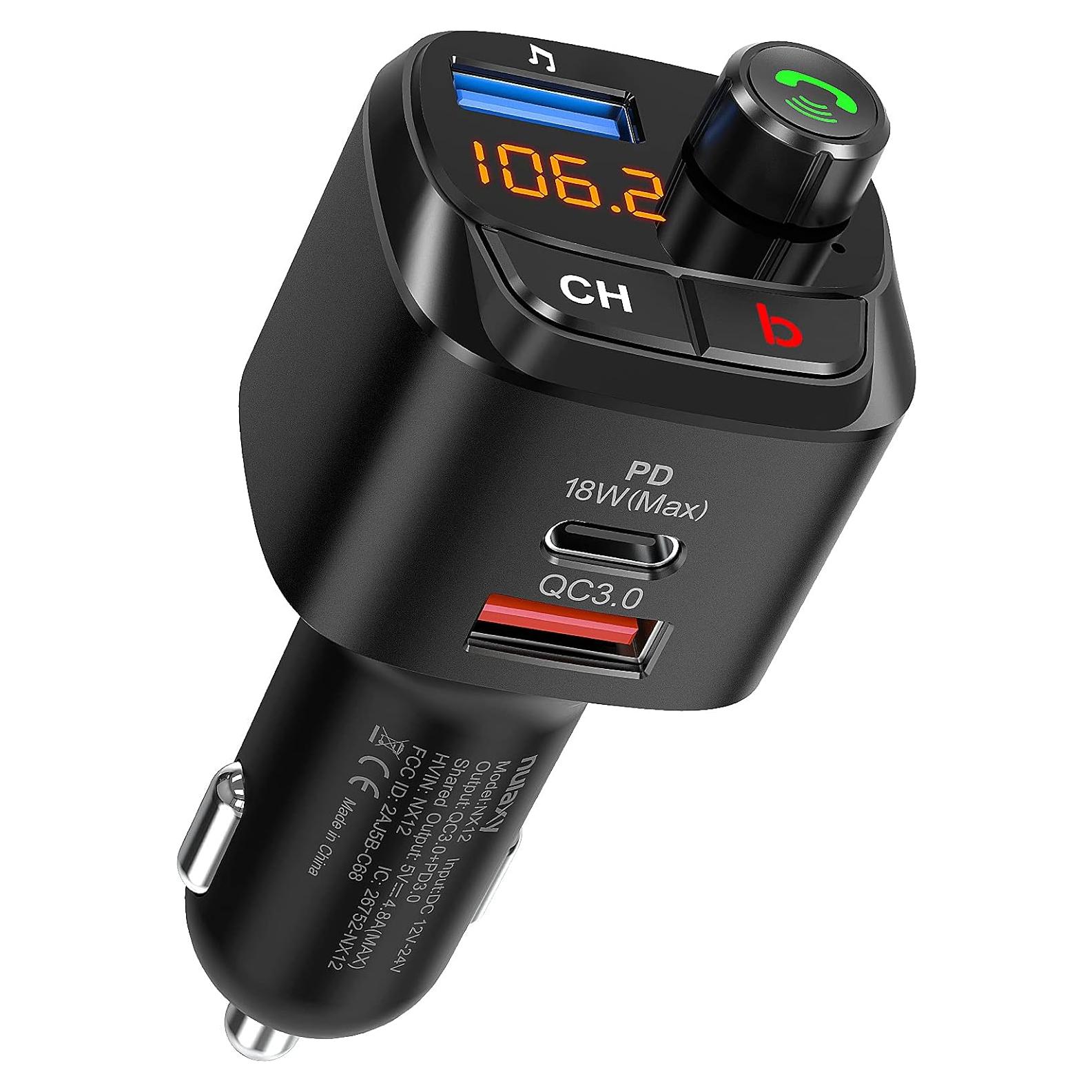 Transmisor FM Bluetooth Nulaxy NX12 con Cargador USB 18W