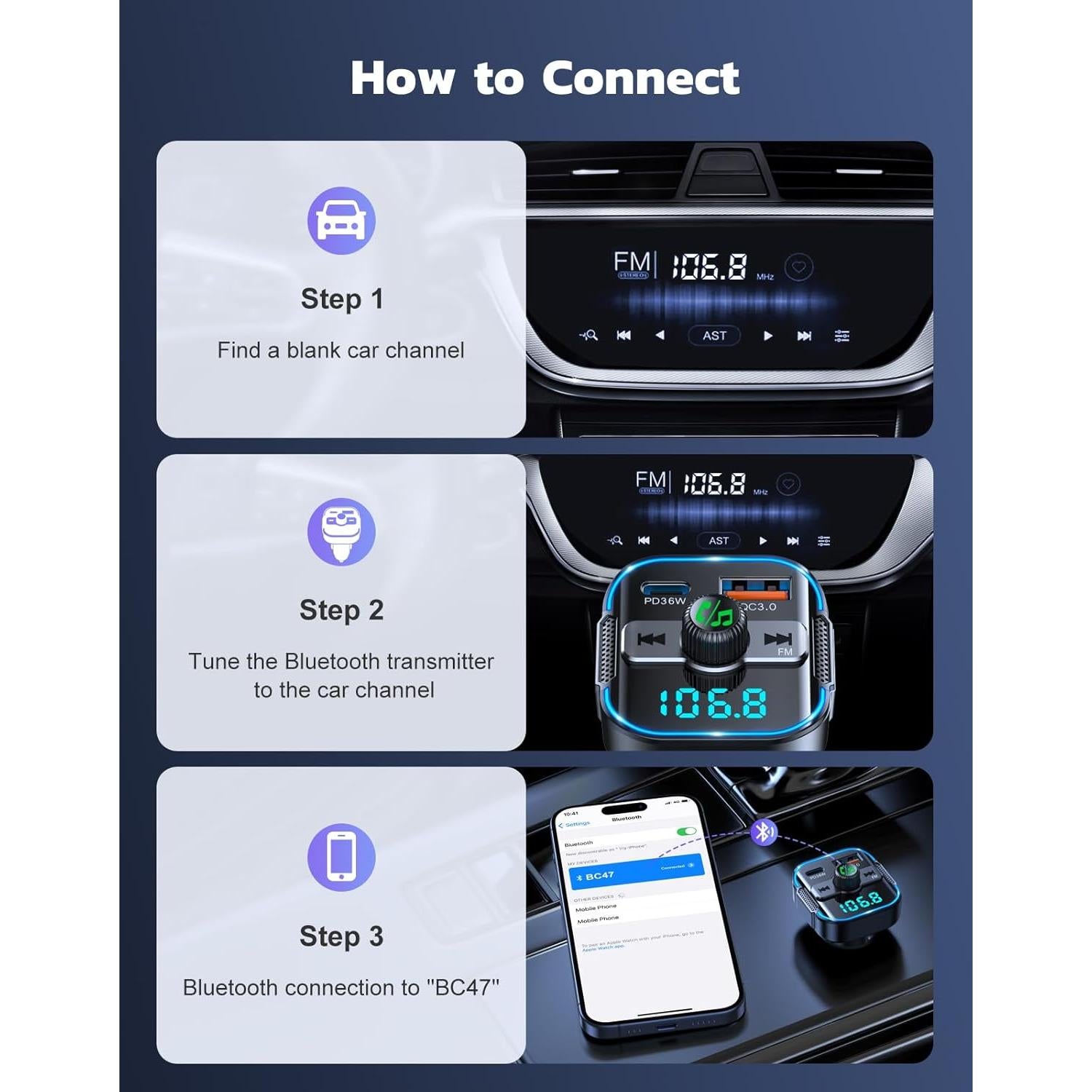 Adaptador Bluetooth 5.3 RIWUSI BC47 Cargador Rápido 54W